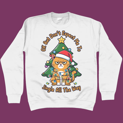 Jingle All The Way Christmas Sweater Cat Lover Sweatshirt Funny Christmas Jumper