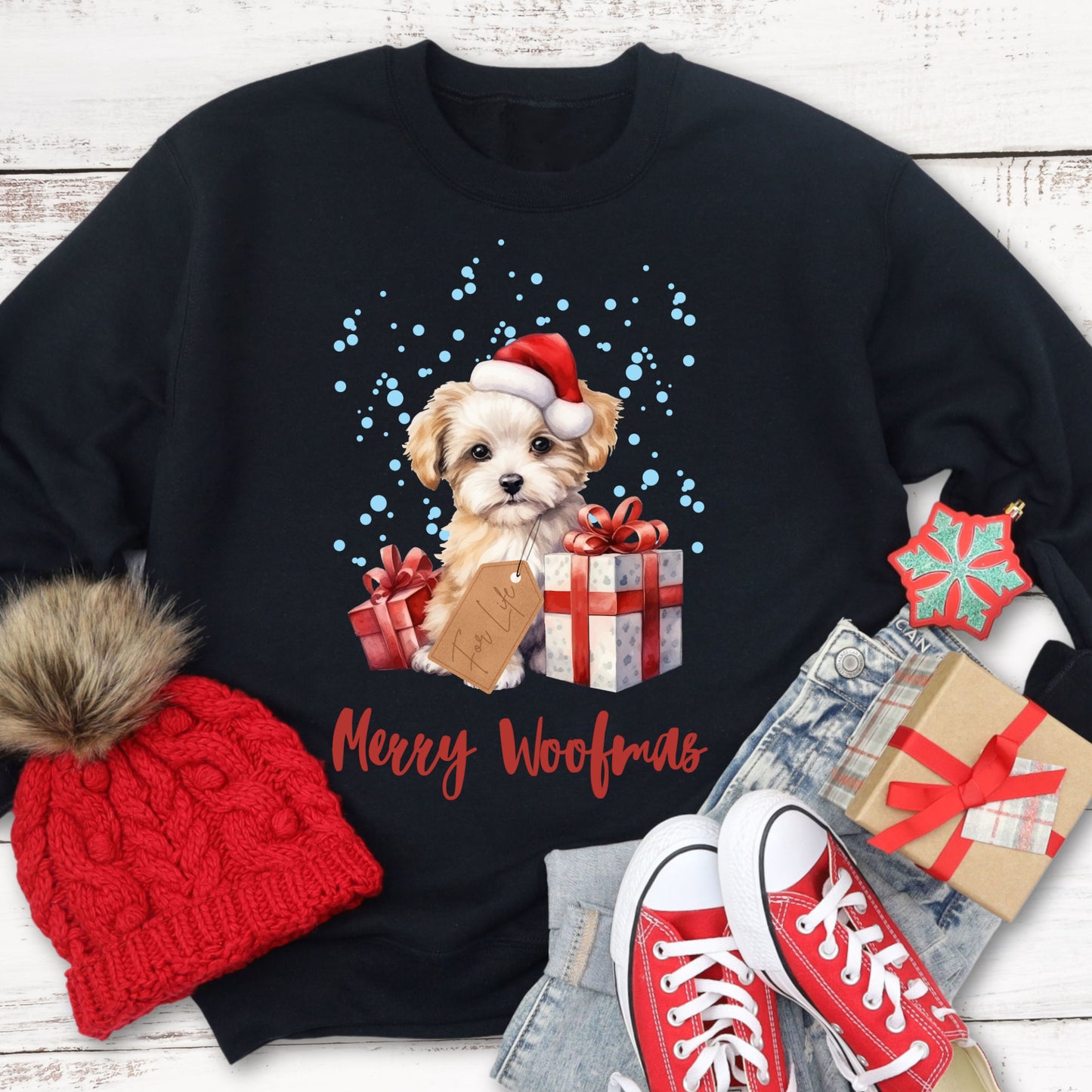 Cute Dog Christmas Sweatshirt Dog Lover Sweater Snow Puppy Christmas Dog Sweatshirt