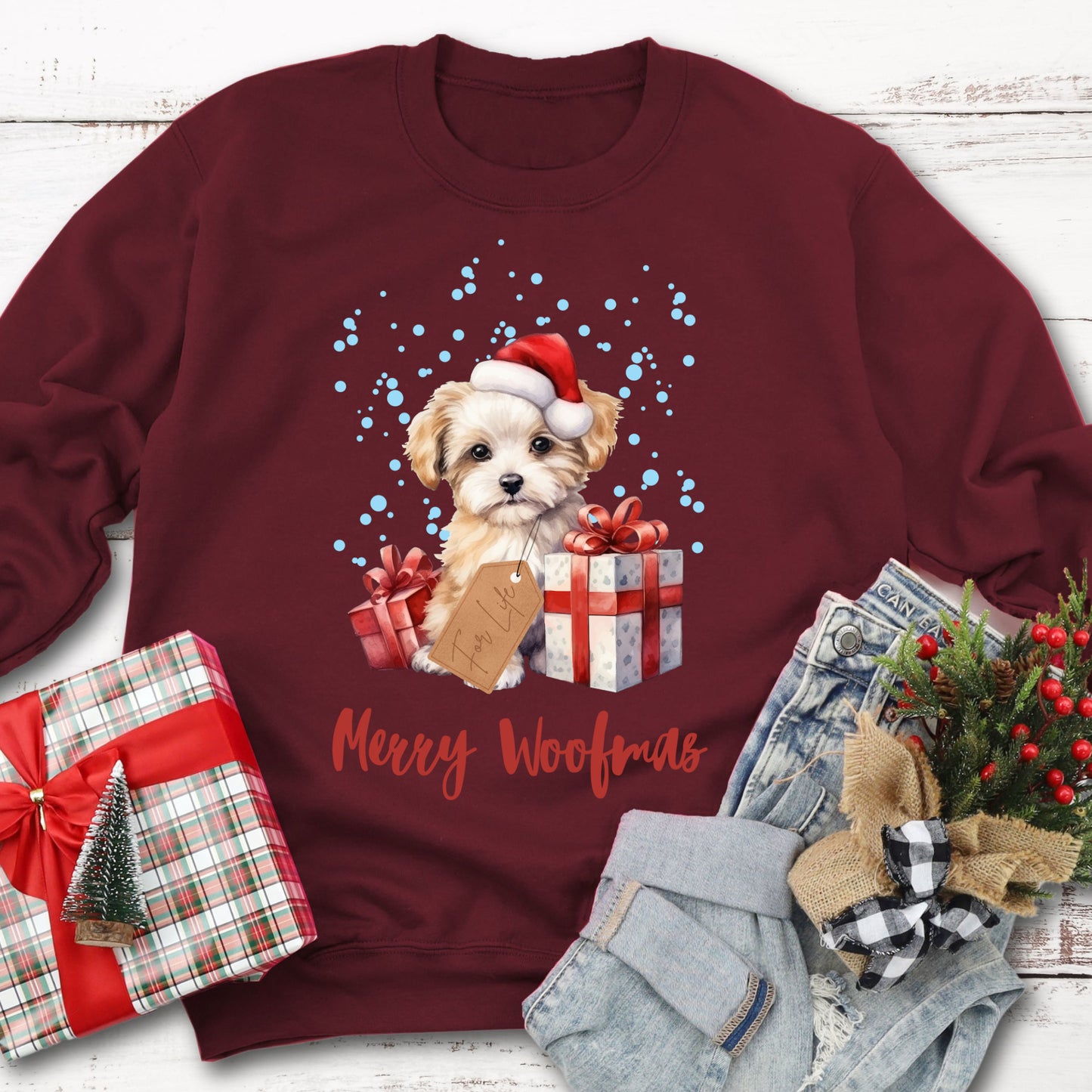 Cute Dog Christmas Sweatshirt Dog Lover Sweater Snow Puppy Christmas Dog Sweatshirt