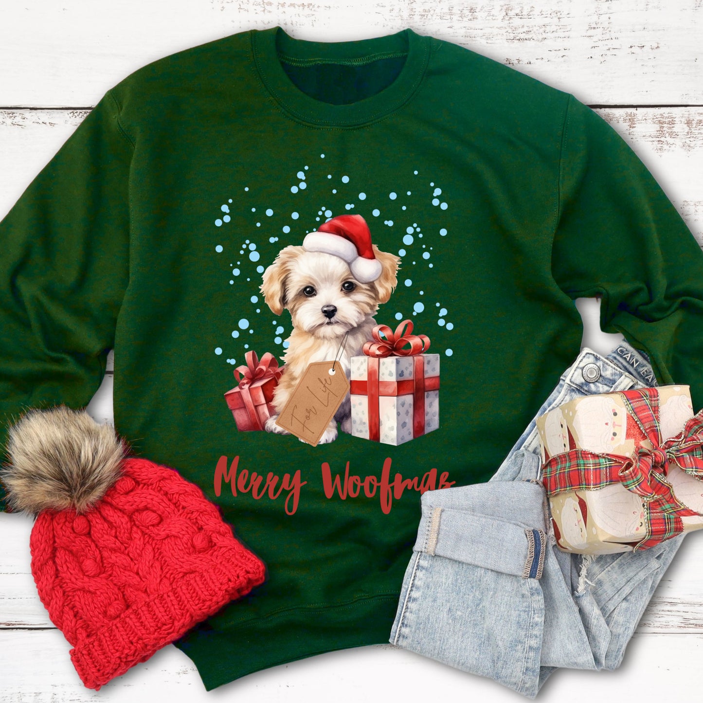 Cute Dog Christmas Sweatshirt Dog Lover Sweater Snow Puppy Christmas Dog Sweatshirt