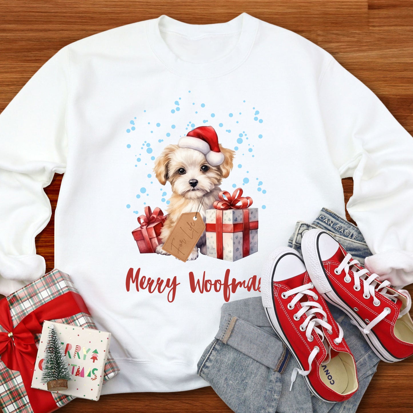 Cute Dog Christmas Sweatshirt Dog Lover Sweater Snow Puppy Christmas Dog Sweatshirt