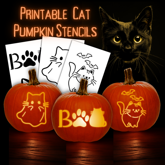Cat Pumpkin Carving Stencil Set Halloween Jack-o-lantern (PDF Pattern)