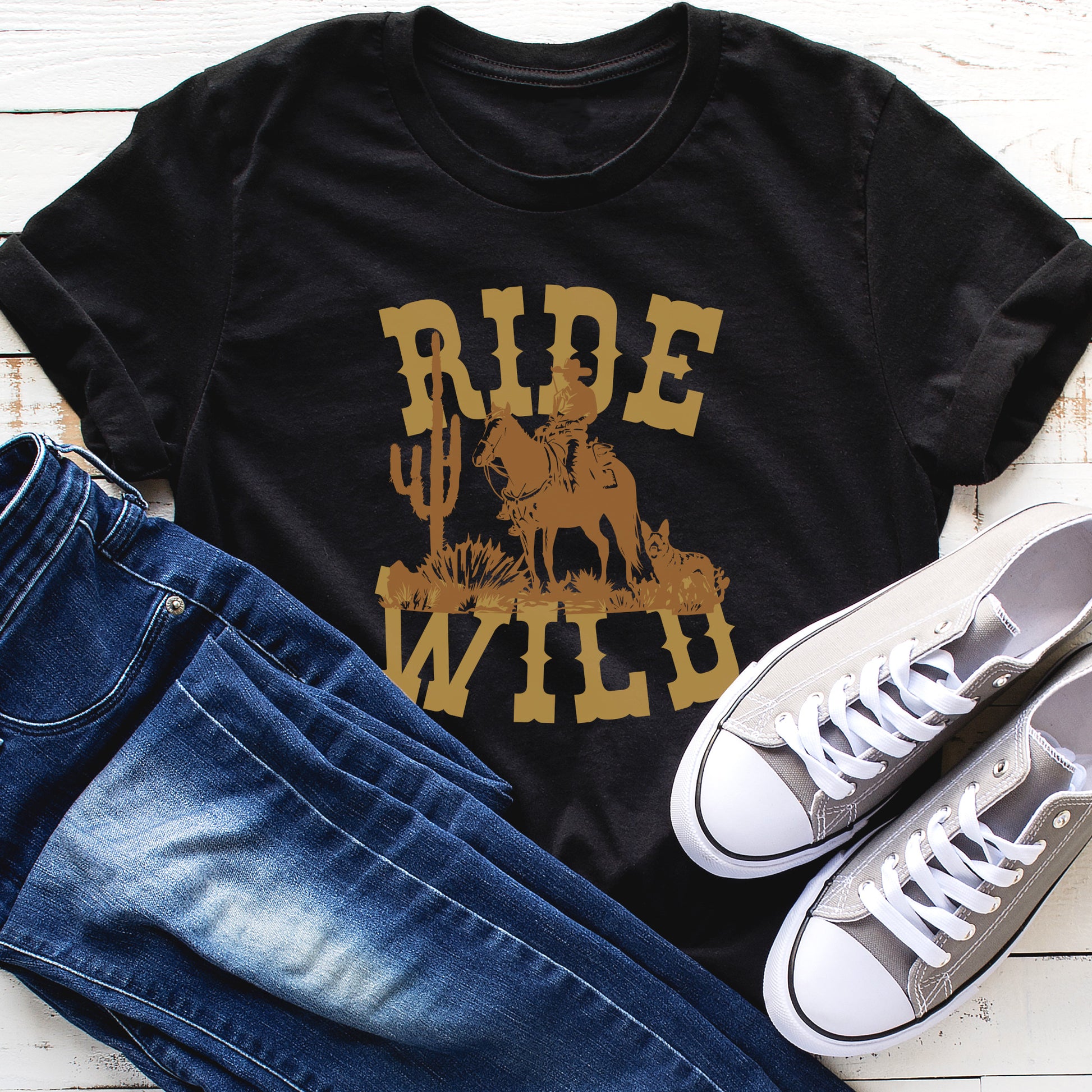 Cowboy Tshirt Wild West Horse Shirt Dog Lover Gift Cowboy Tshirt black