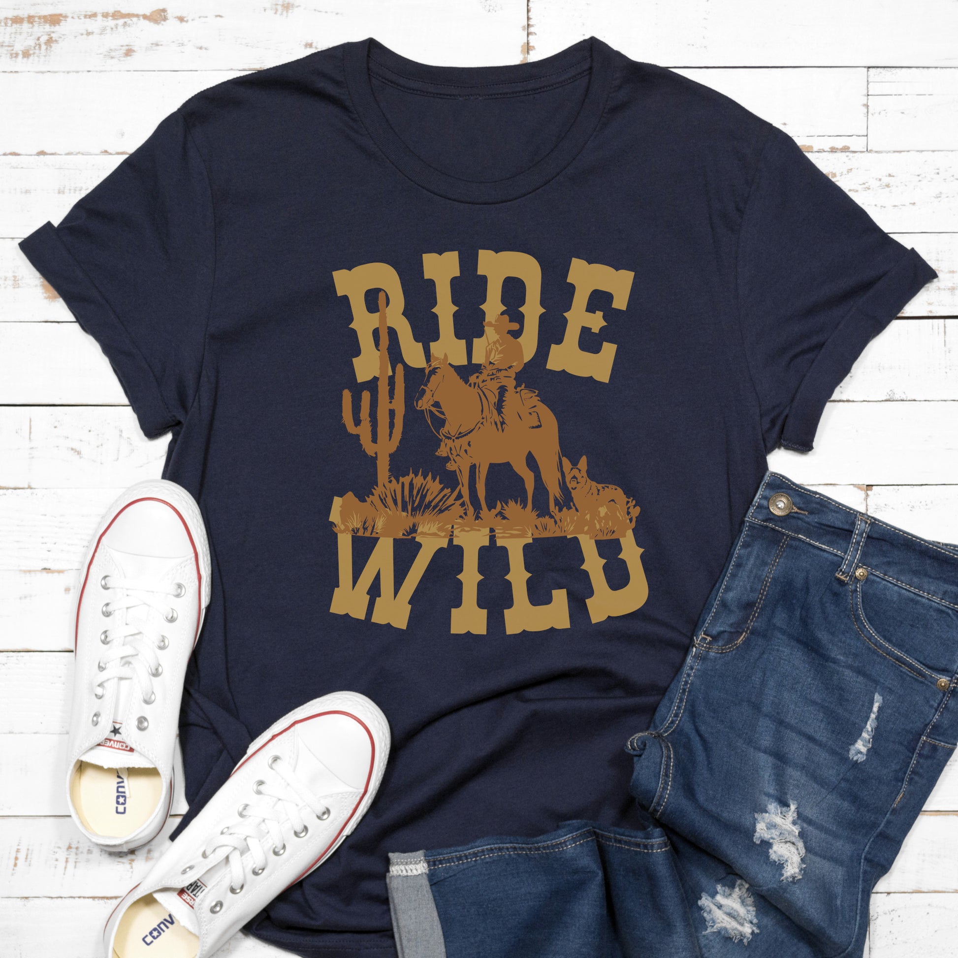 Cowboy Tshirt Wild West Horse Shirt Dog Lover Gift Cowboy Tshirt navy