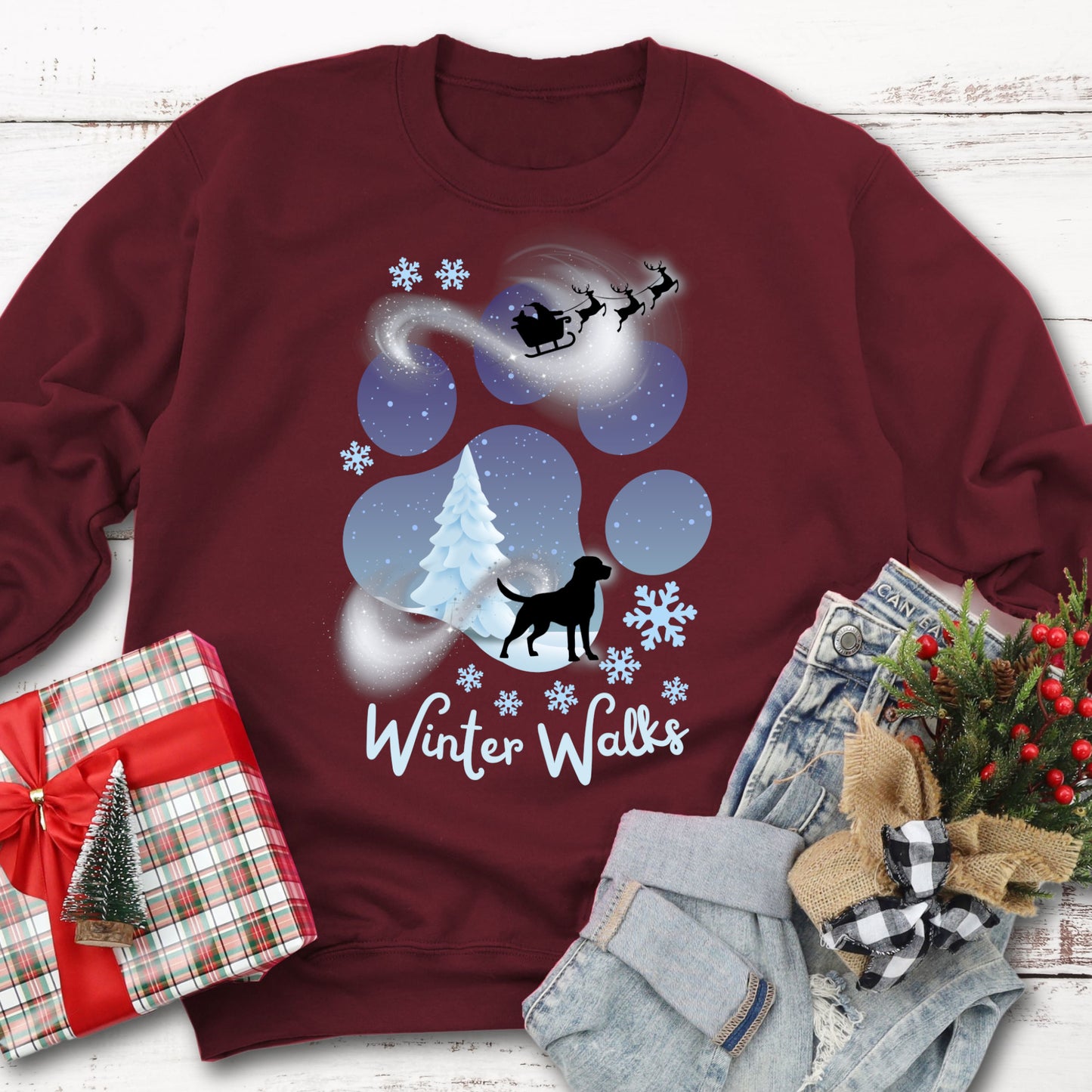 Pawprint Dog Sweatshirt Winter Sweater Dog Walks Winter Snow Sweatshirt Dog Lover Christmas Sweatshirt