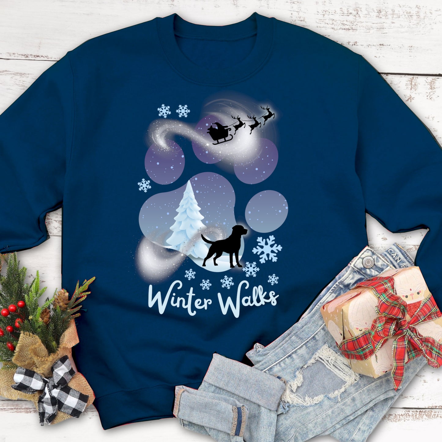 Pawprint Dog Sweatshirt Winter Sweater Dog Walks Winter Snow Sweatshirt Dog Lover Christmas Sweatshirt