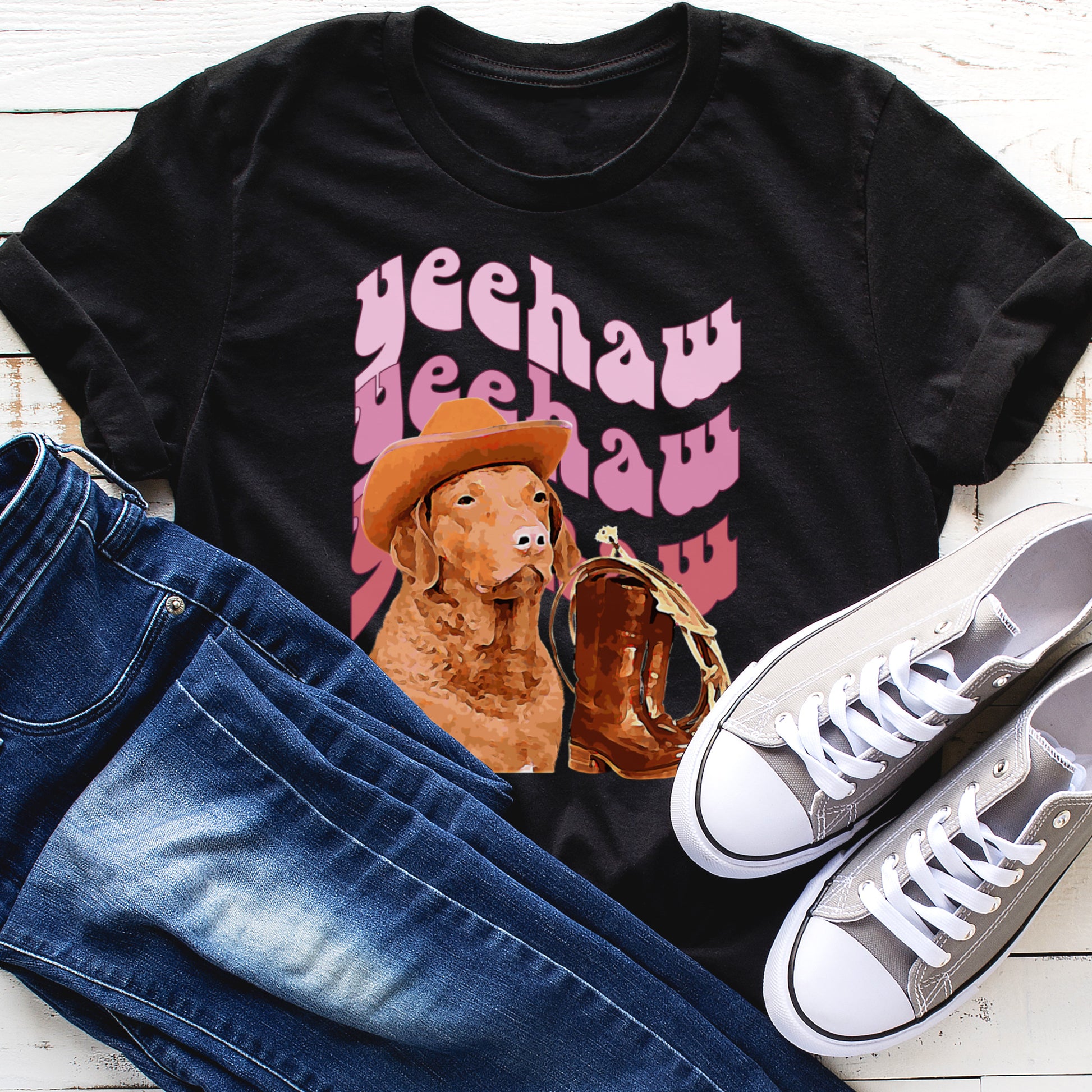 Cowboy YeeHaw Tshirt Dog Cowboy Hat Shirt Cowboy Boots Tshirt Dog Lover Gift black