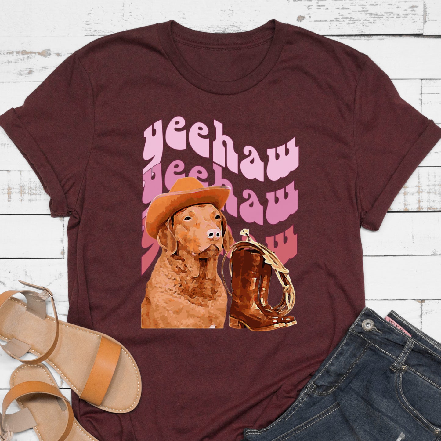 Cowboy YeeHaw Tshirt Dog Cowboy Hat Shirt Cowboy Boots Tshirt Dog Lover Gift burgundy