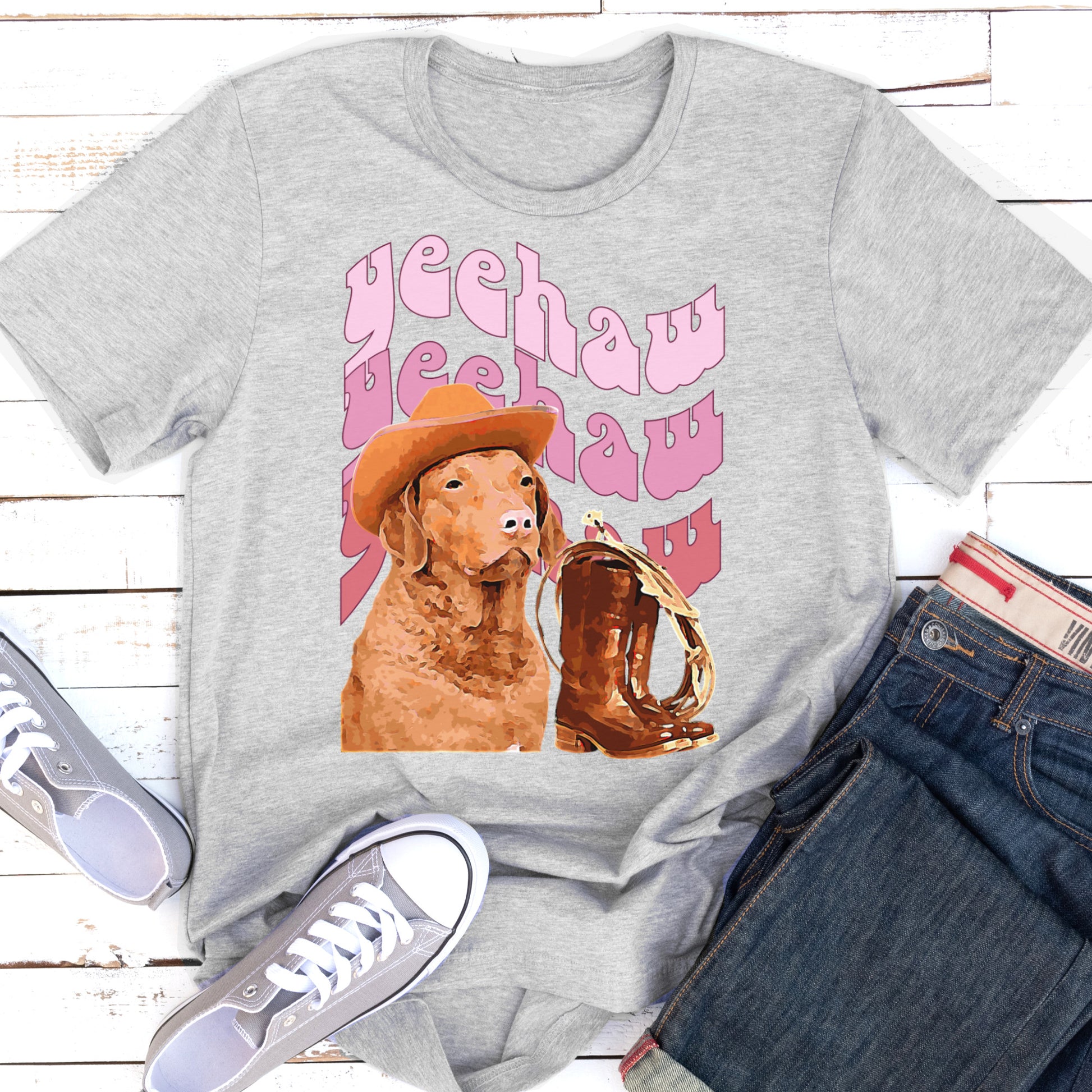 Cowboy YeeHaw Tshirt Dog Cowboy Hat Shirt Cowboy Boots Tshirt Dog Lover Gift grey