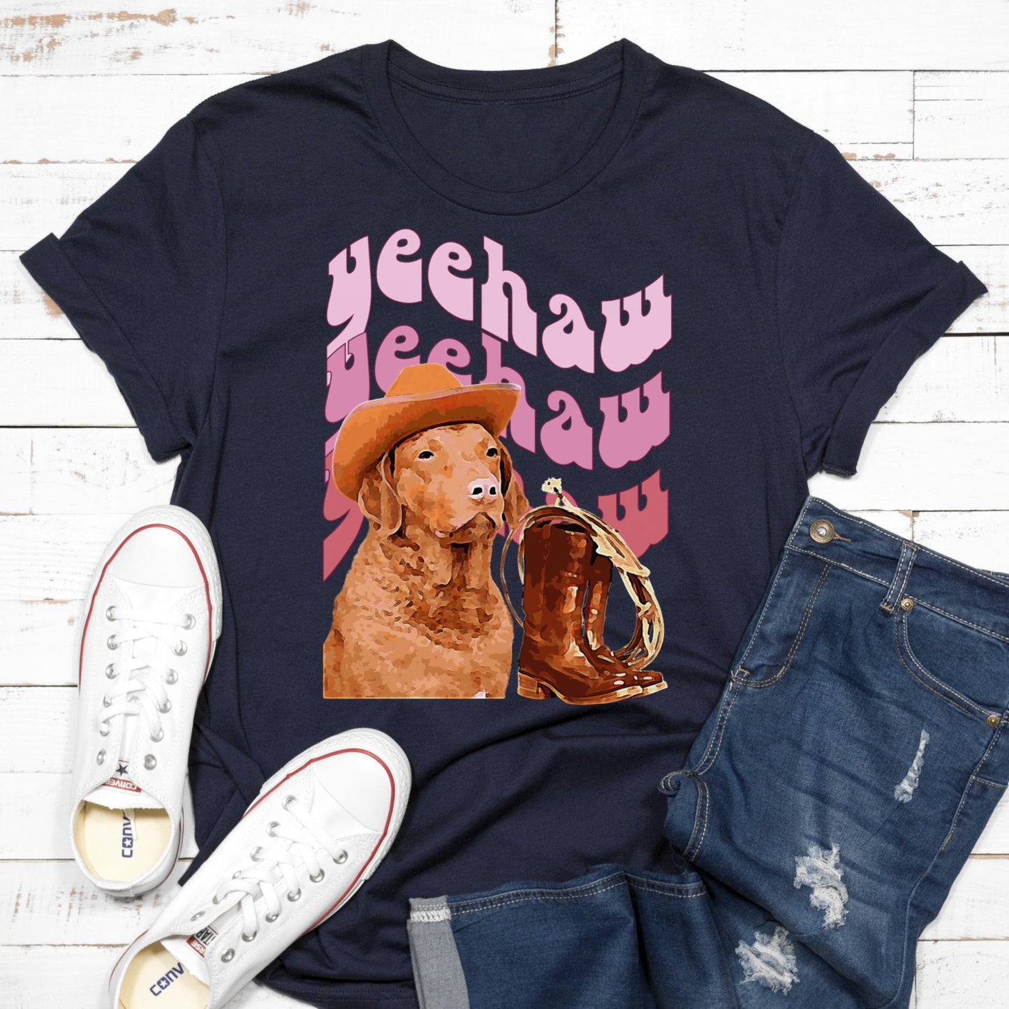 Cowboy YeeHaw Tshirt Dog Cowboy Hat Shirt Cowboy Boots Tshirt Dog Lover Gift navy