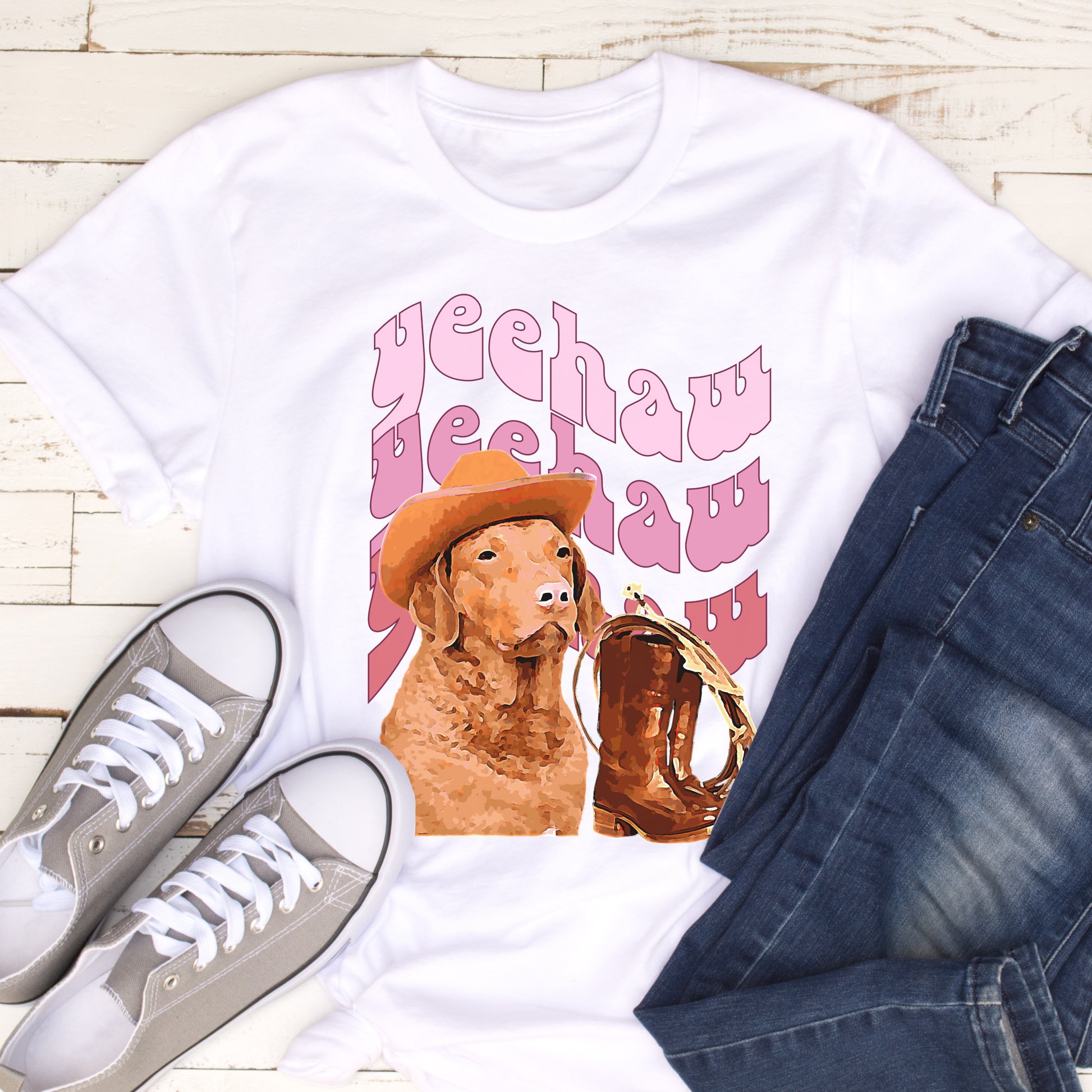 Cowboy YeeHaw Tshirt Dog Cowboy Hat Shirt Cowboy Boots Tshirt Dog Lover Gift white