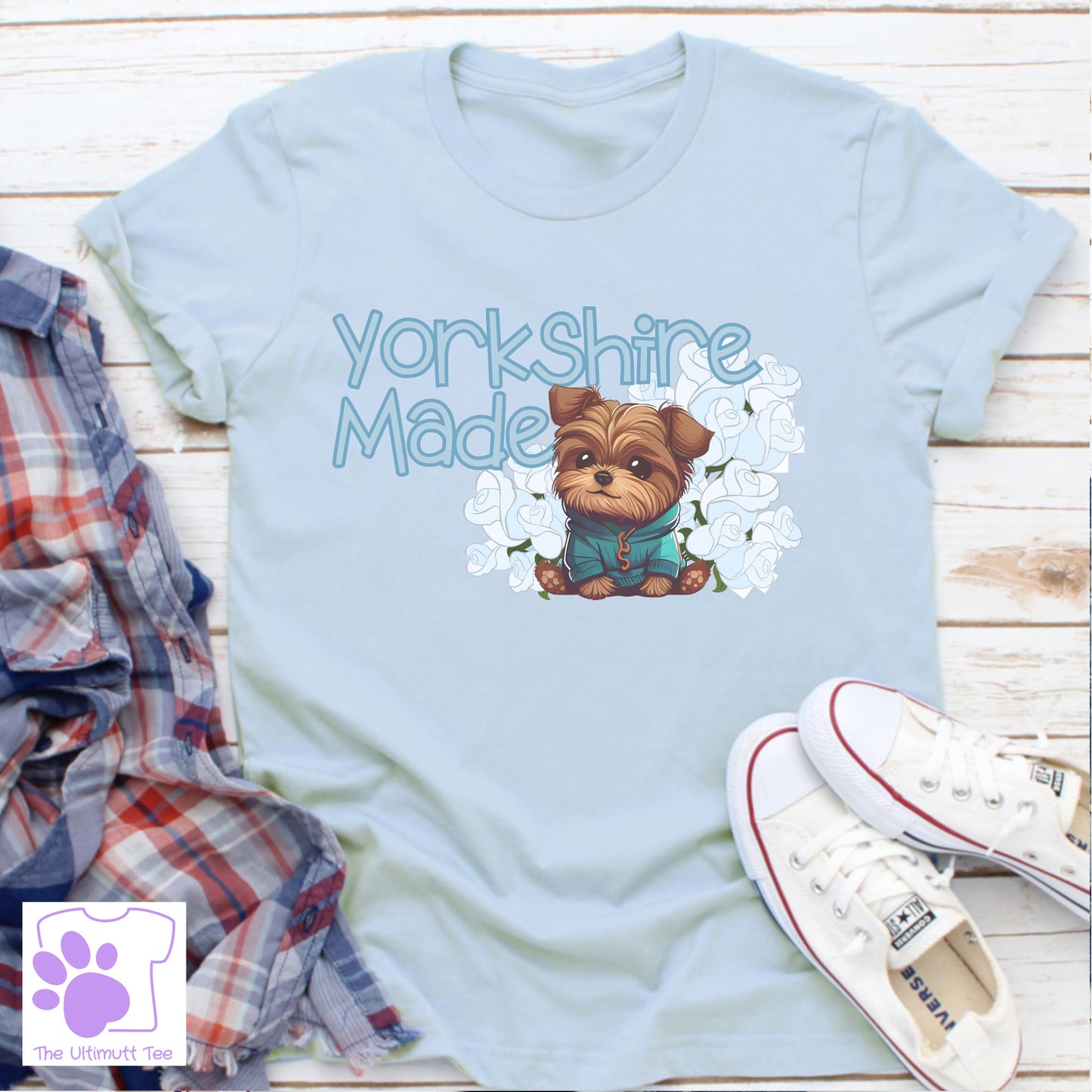 Yorkshire Made Yorkie White Rose Dog Lover Slogan T-shirt, Dog Owner Gift