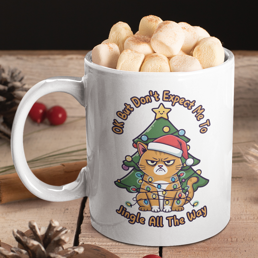 Jingle All The Way Christmas Mug Cat Lover Coffee Mug Funny Christmas Gift