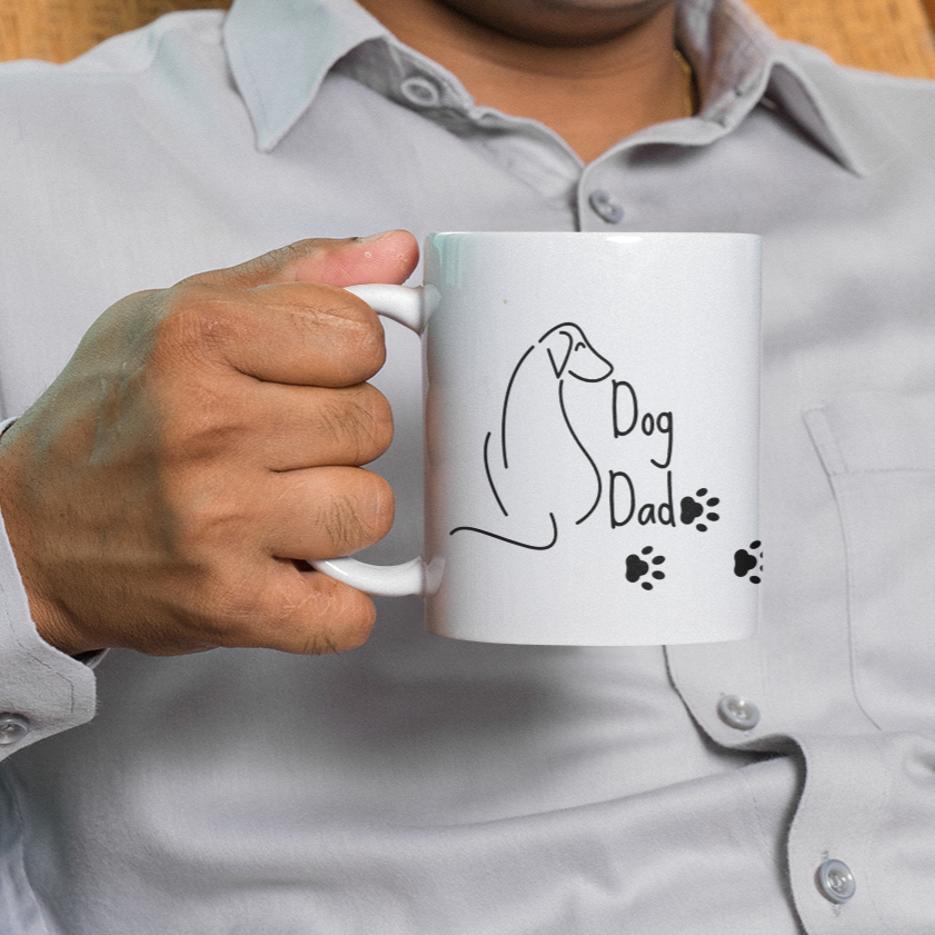 Dog Dad Coffee Mug Dog Lover Mug Dog Line Art Paw Print Dog Owner Gift