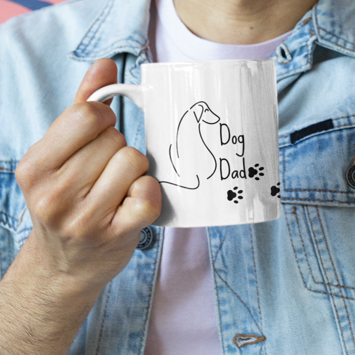 Dog Dad Coffee Mug Dog Lover Mug Dog Line Art Paw Print Dog Owner Gift