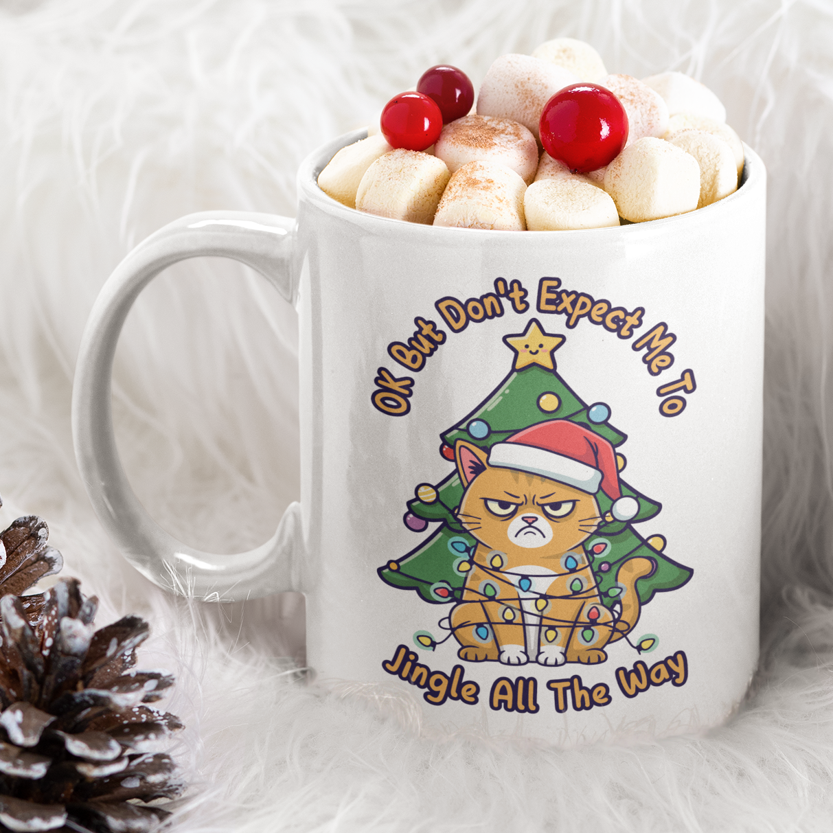 Jingle All The Way Christmas Mug Cat Lover Coffee Mug Funny Christmas Gift