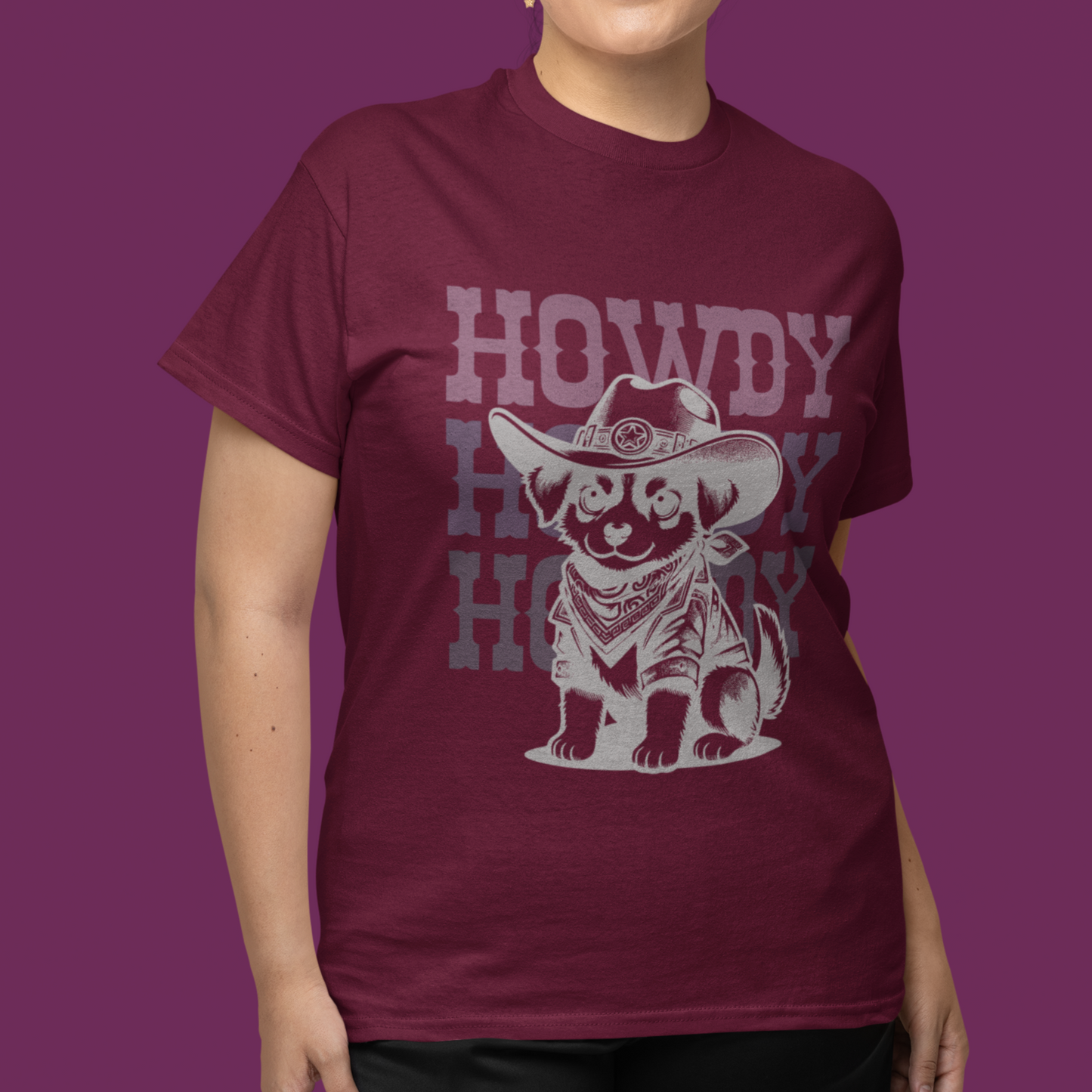 Howdy Cowboy Tshirt Wild West Dog Cowboy Shirt Dog Lover Gift burgundy