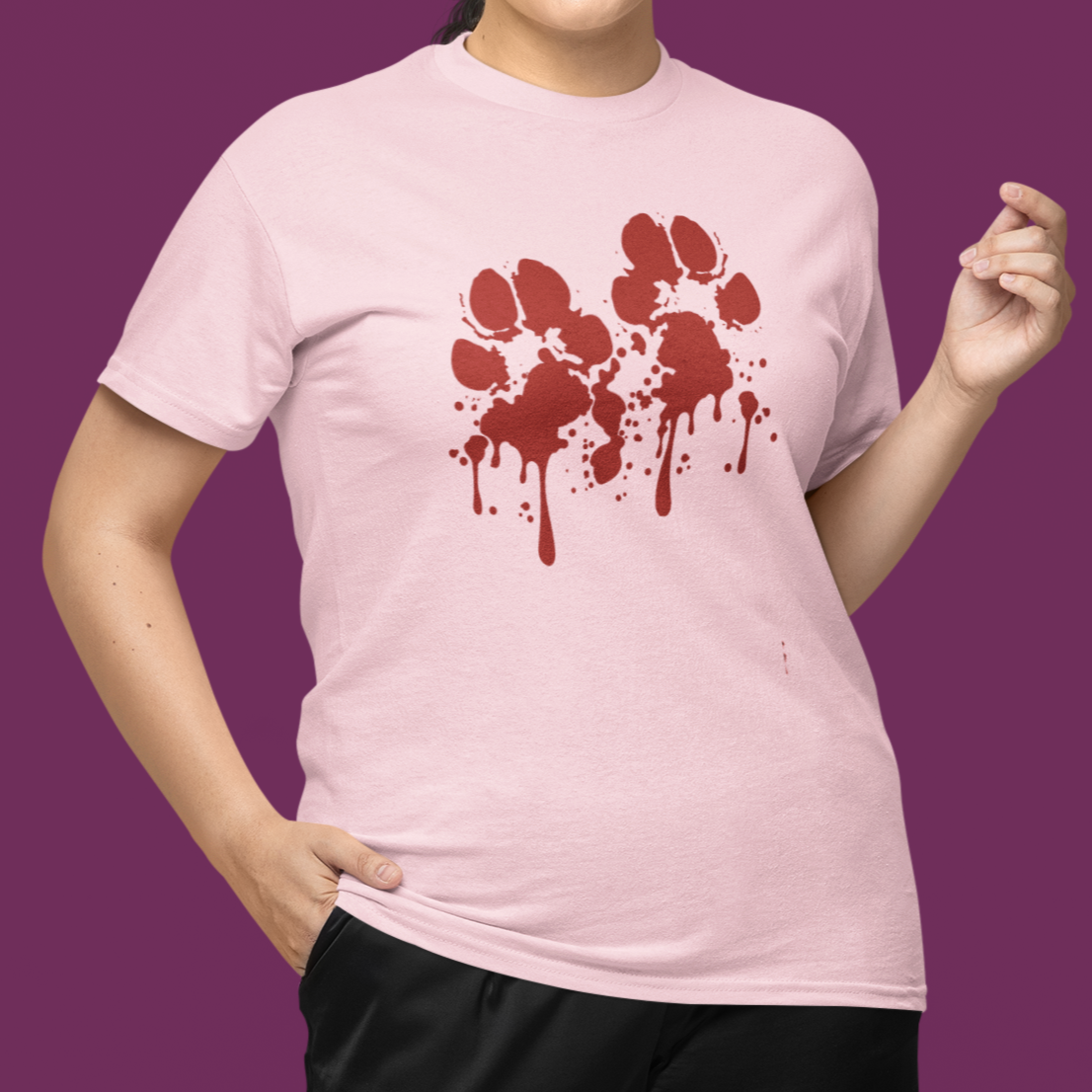 Bloody Pawprints Tshirt Dog Paws Halloween Blood Spatter Tshirt Dog Lover Shirt pink