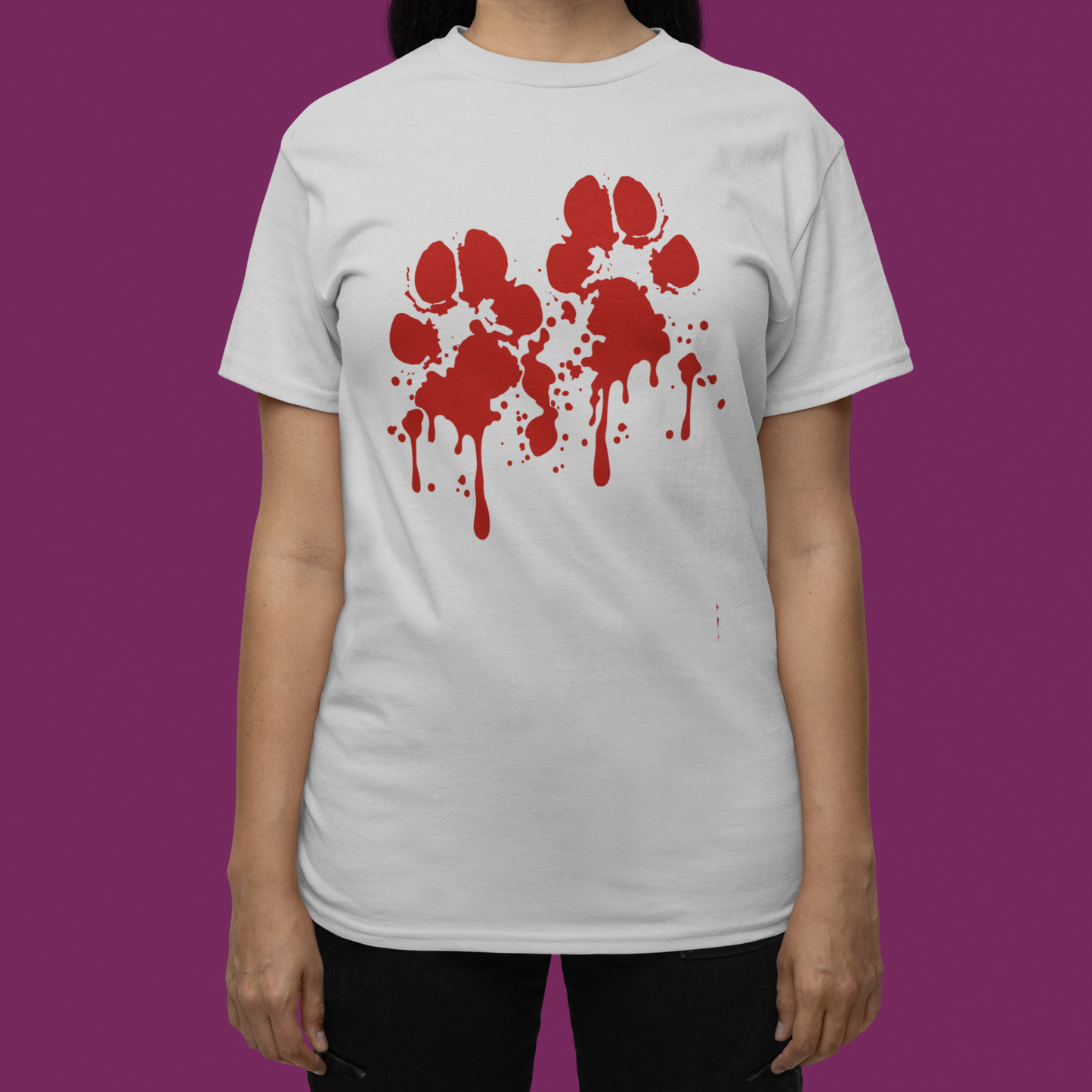 Bloody Pawprints Tshirt Dog Paws Halloween Blood Spatter Tshirt Dog Lover Shirt white