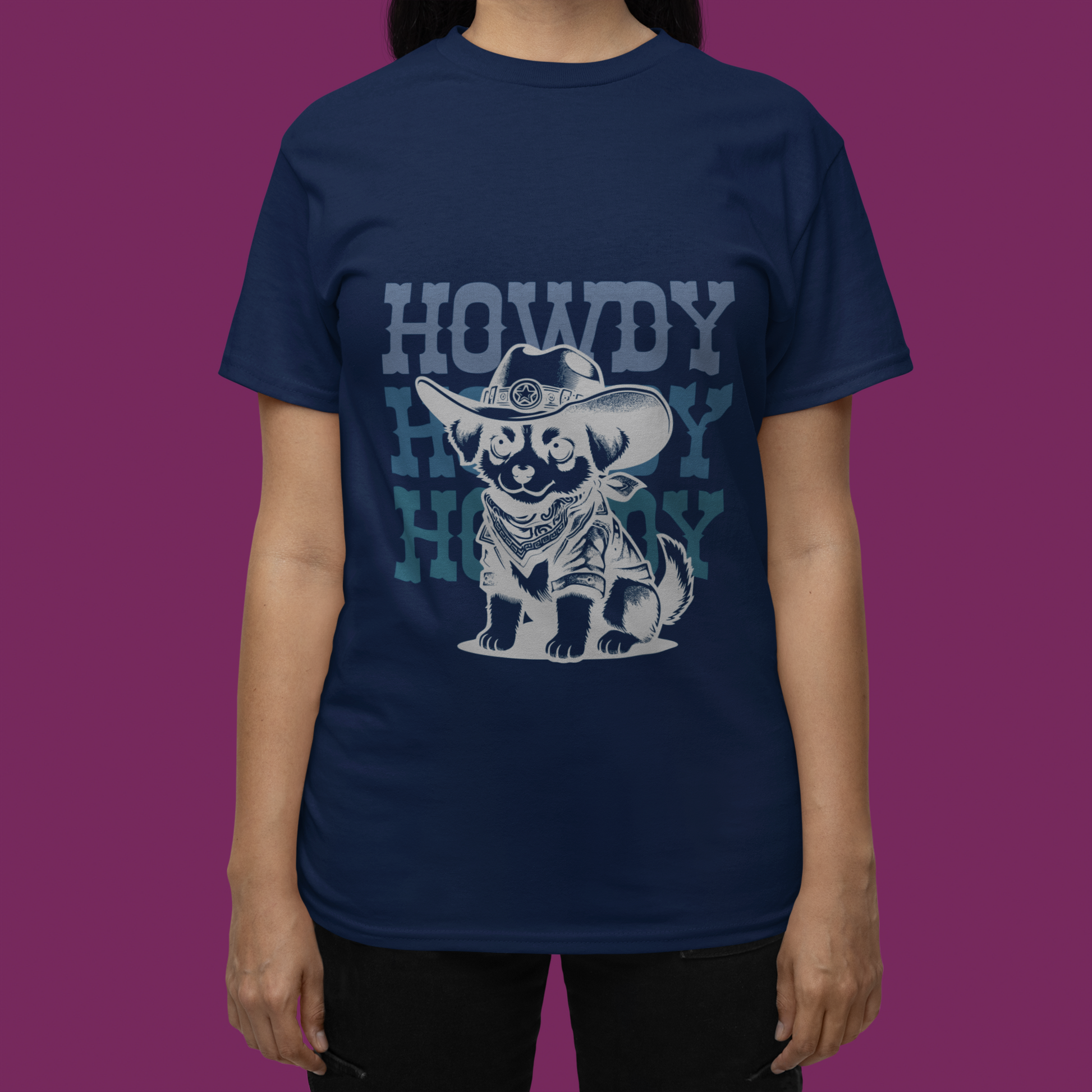 Howdy Cowboy Tshirt Wild West Dog Cowboy Shirt Dog Lover Gift navy