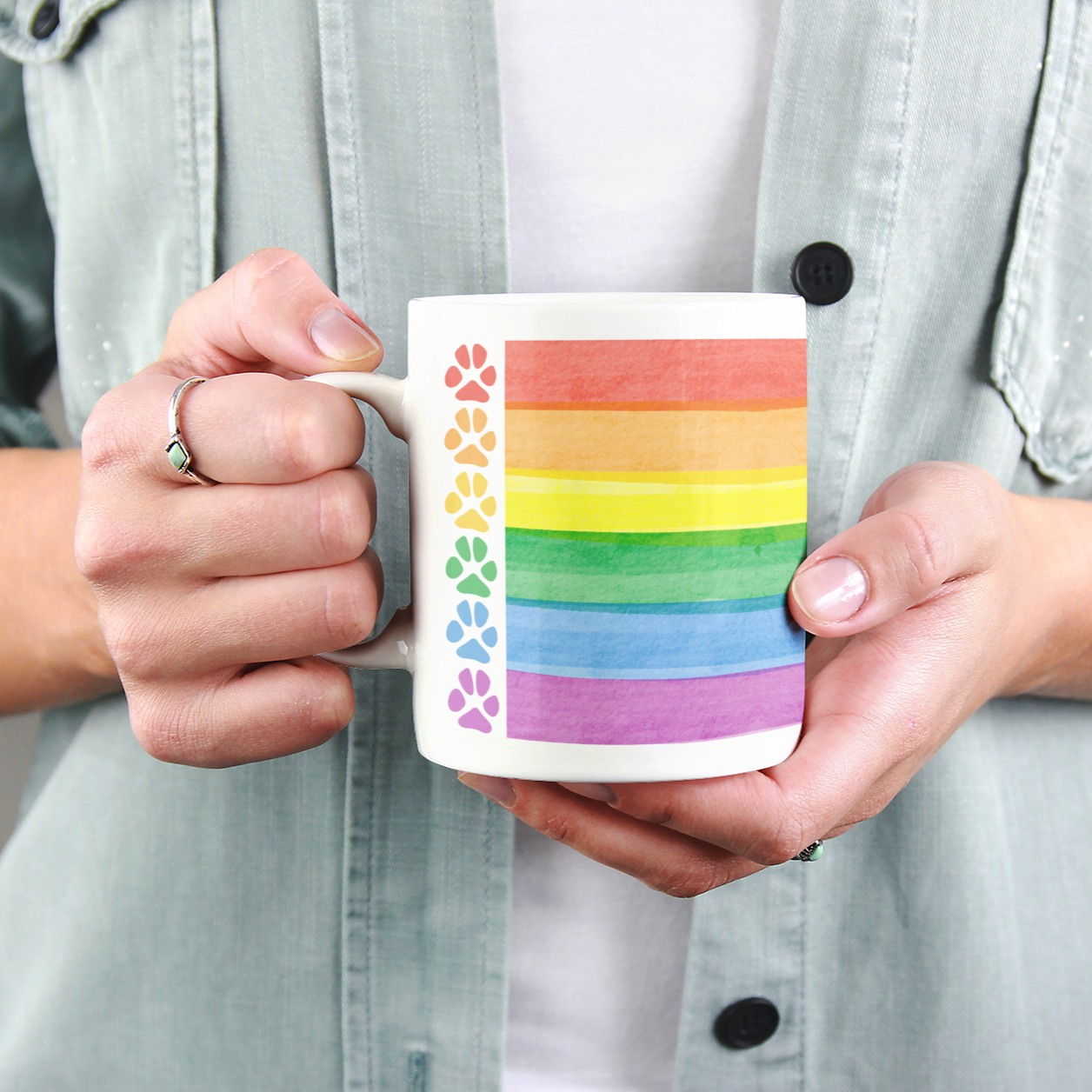 Dog Pawprint Coffee Mug Dog Lover Gift Rainbow Mug