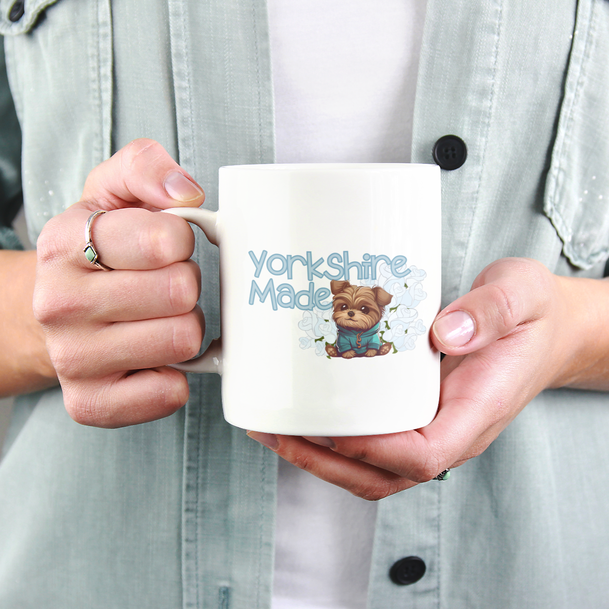 Yorkshire White Rose Mug Yorkshire Terrier Coffee Mug Dog Lover Gift