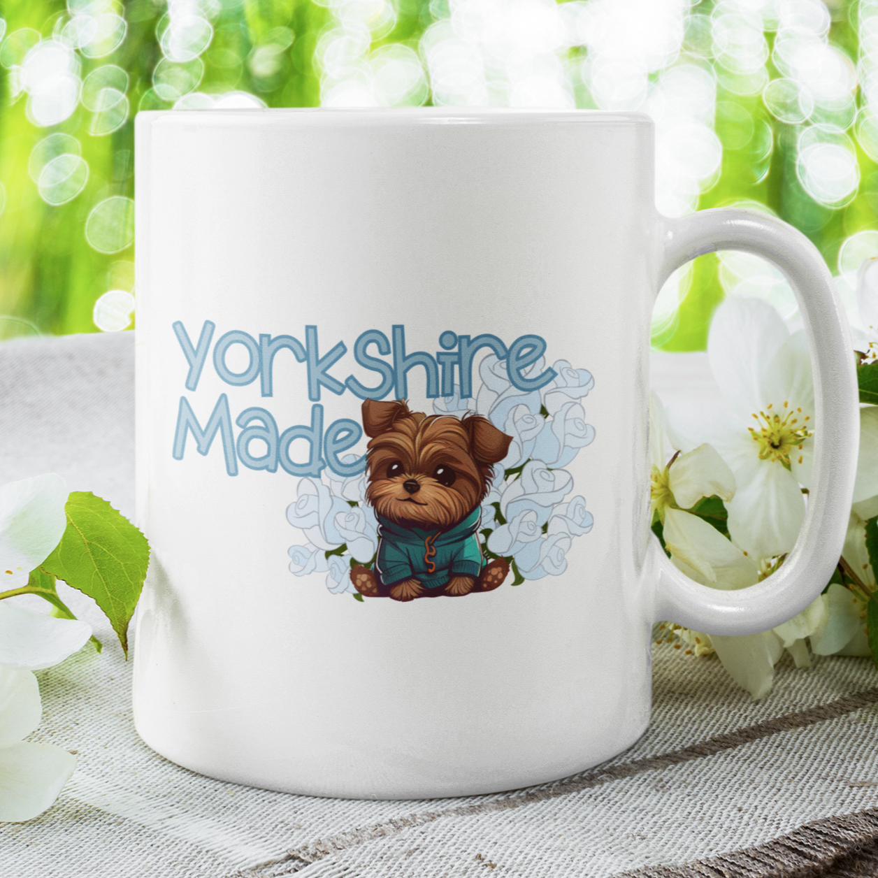 Yorkshire White Rose Mug Yorkshire Terrier Coffee Mug Dog Lover Gift