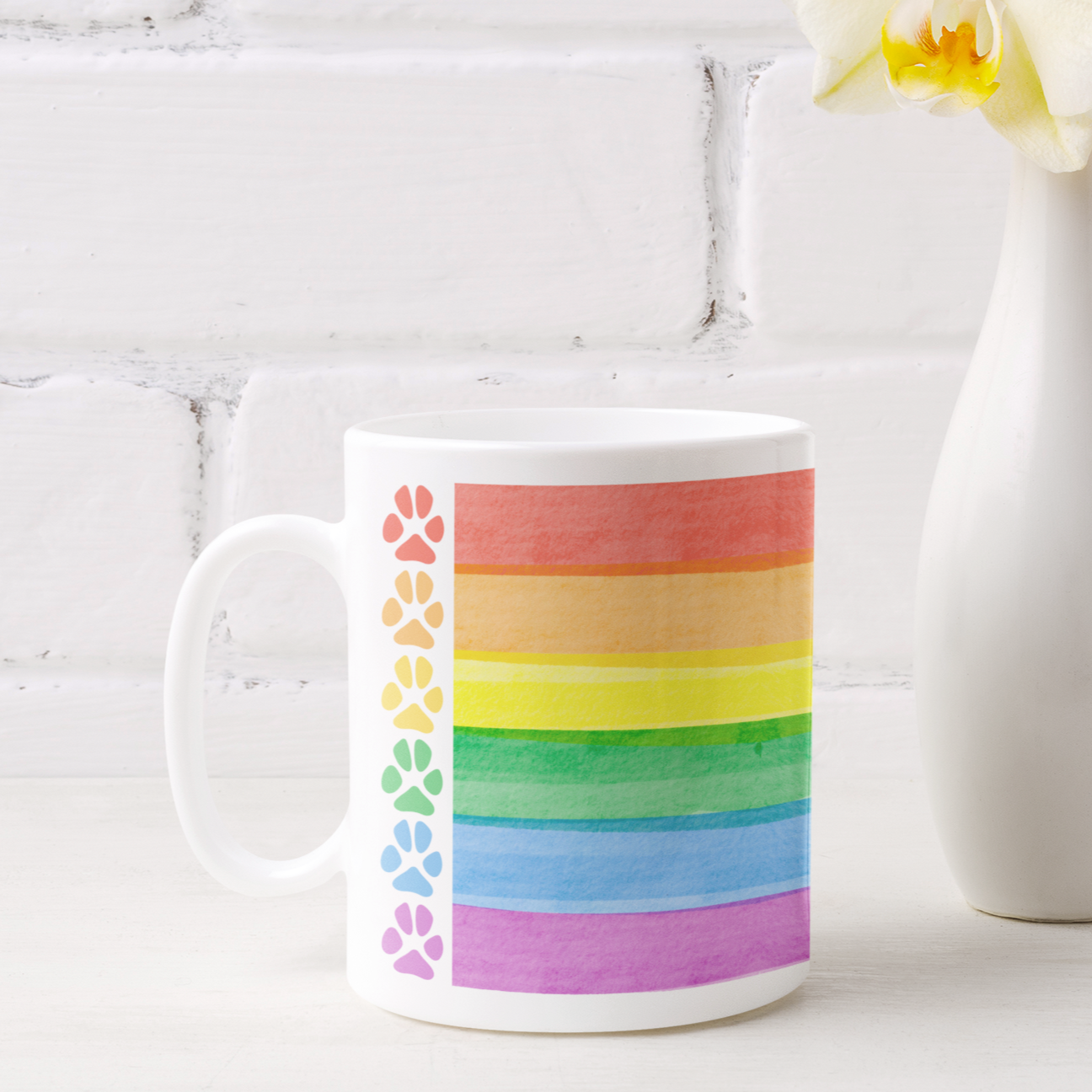 Dog Pawprint Coffee Mug Dog Lover Gift Rainbow Mug