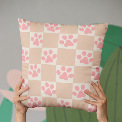 Checkered Cushion Paw Print Check Pattern Pillow Dog Paws Checkerboard Throw Pillow Dog Lover Home Decor Gift Idea