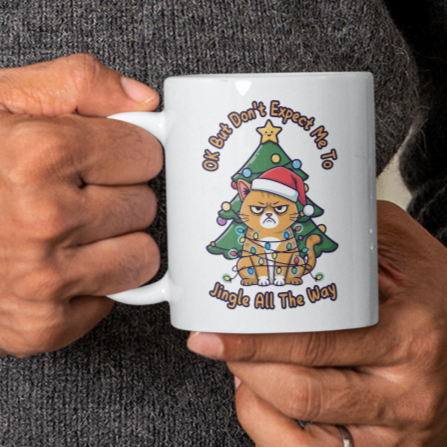 Jingle All The Way Christmas Mug Cat Lover Coffee Mug Funny Christmas Gift