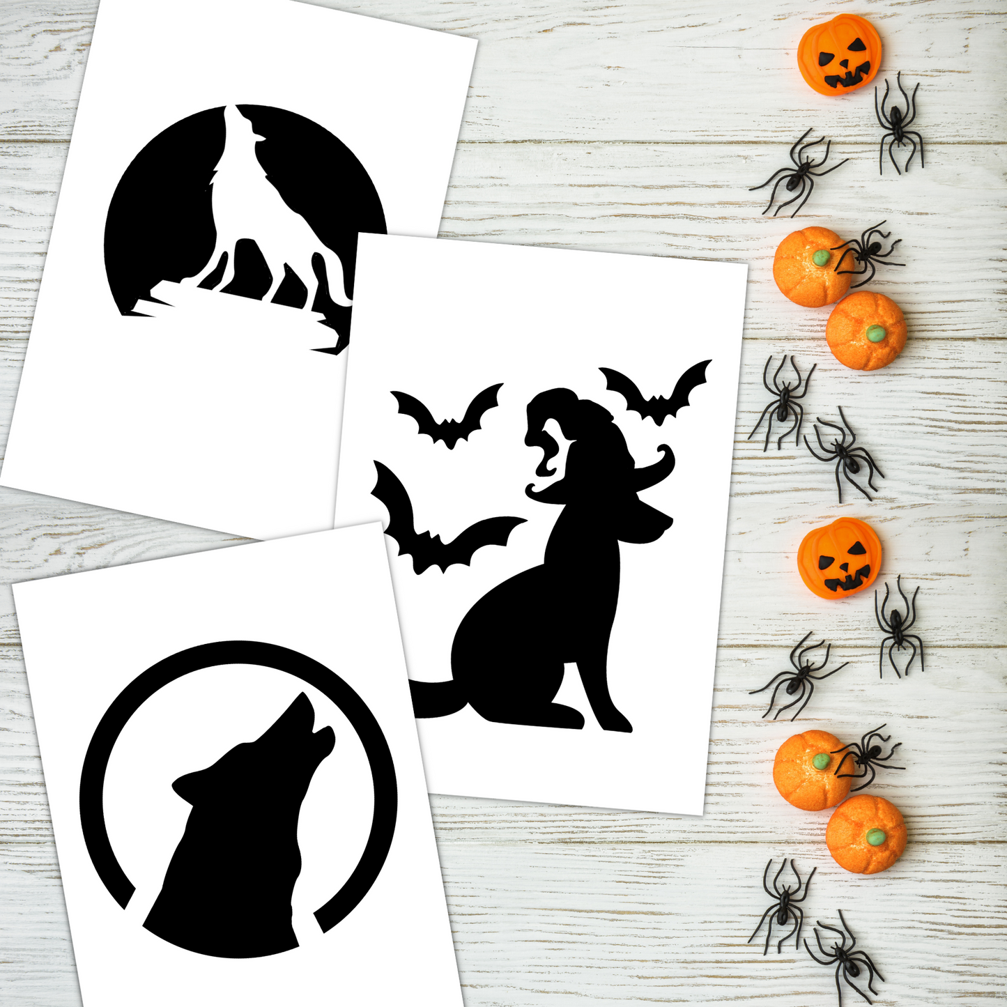 Dog Designs Printable Pumpkin Face Stencil Template Set, Jack-o-lantern Carving Halloween Craft