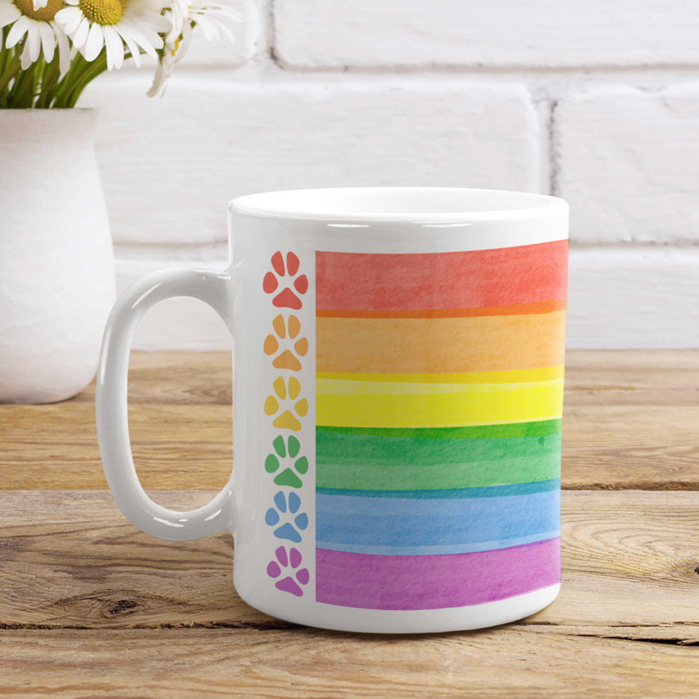 Dog Pawprint Coffee Mug Dog Lover Gift Rainbow Mug