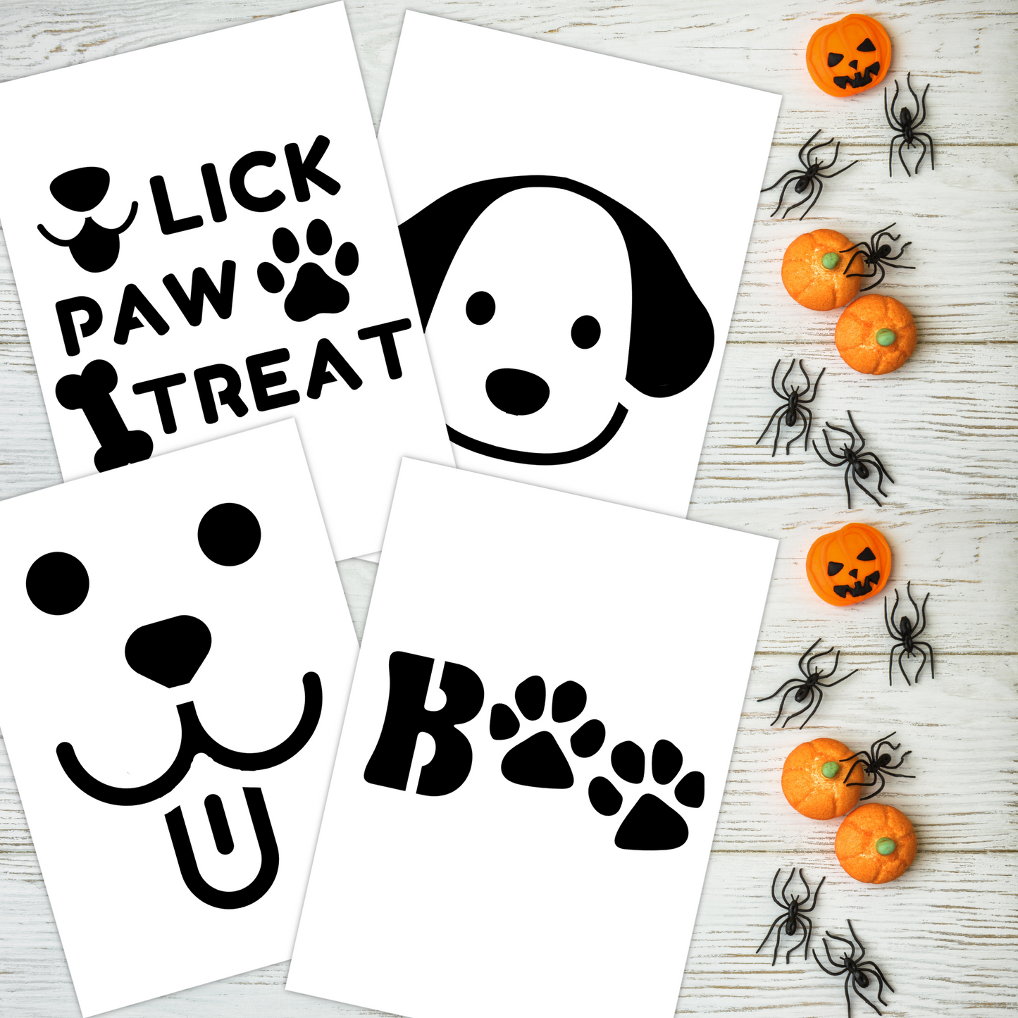 Dog Designs Printable Pumpkin Face Stencil Template Set, Jack-o-lantern Carving Halloween Craft