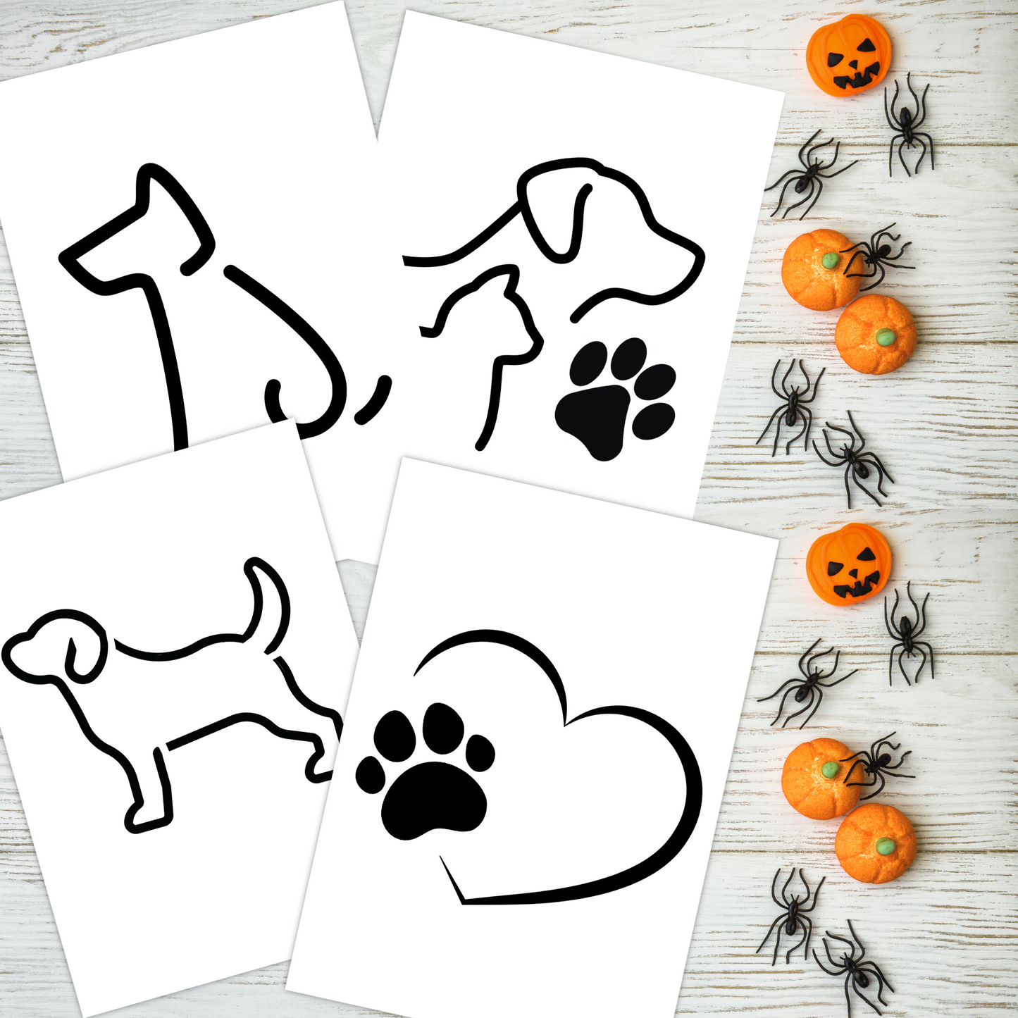 Dog Designs Printable Pumpkin Face Stencil Template Set, Jack-o-lantern Carving Halloween Craft