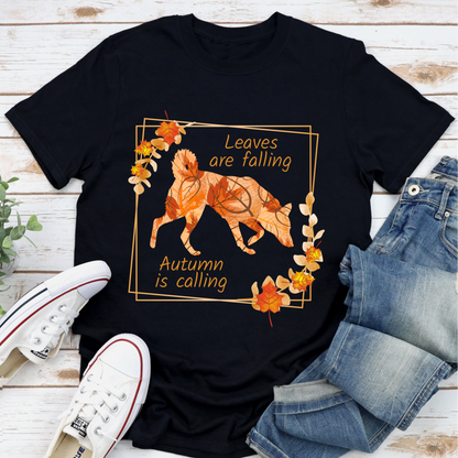 Autumn leaves black dog lover tshirt