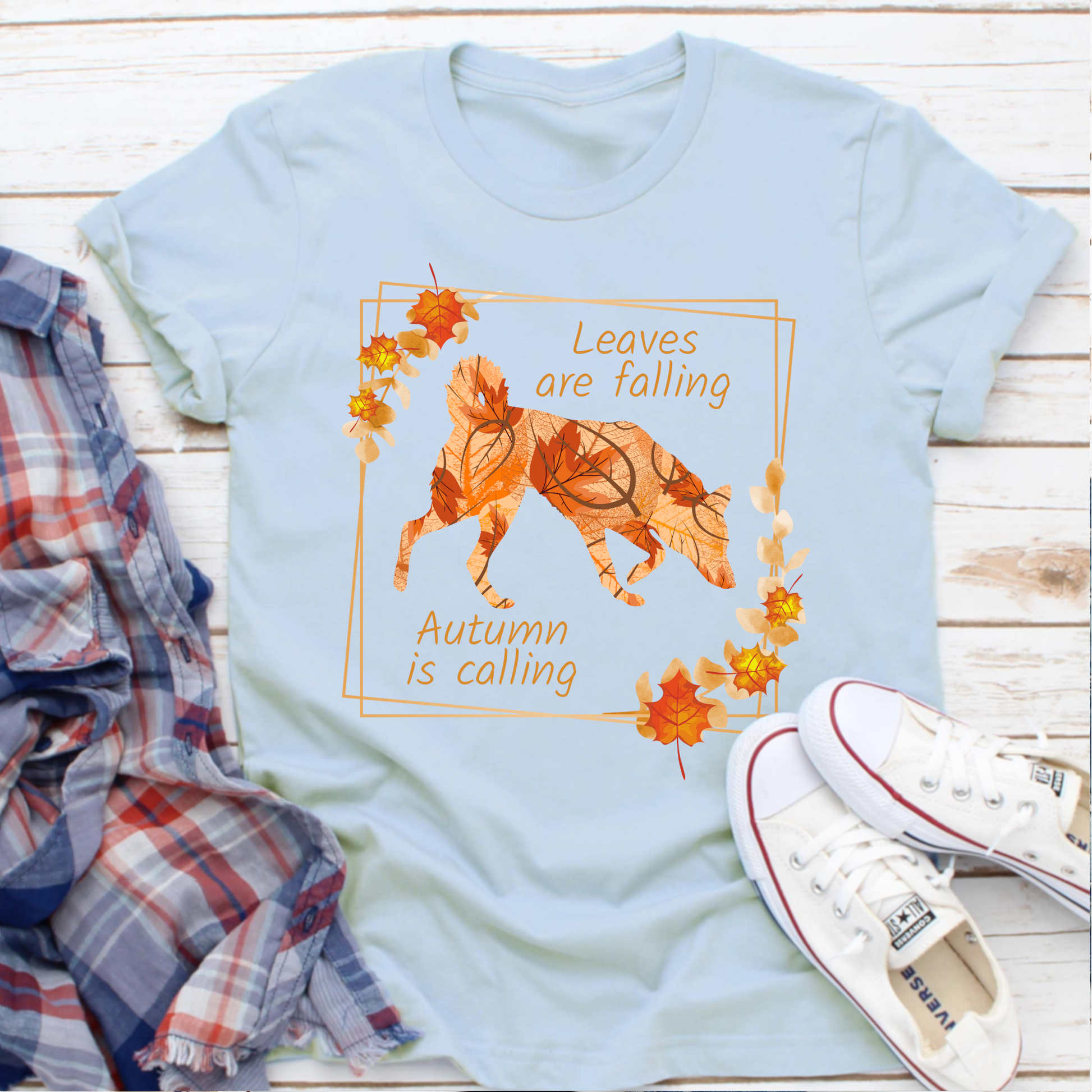 Autumn leaves blue dog lover tshirt