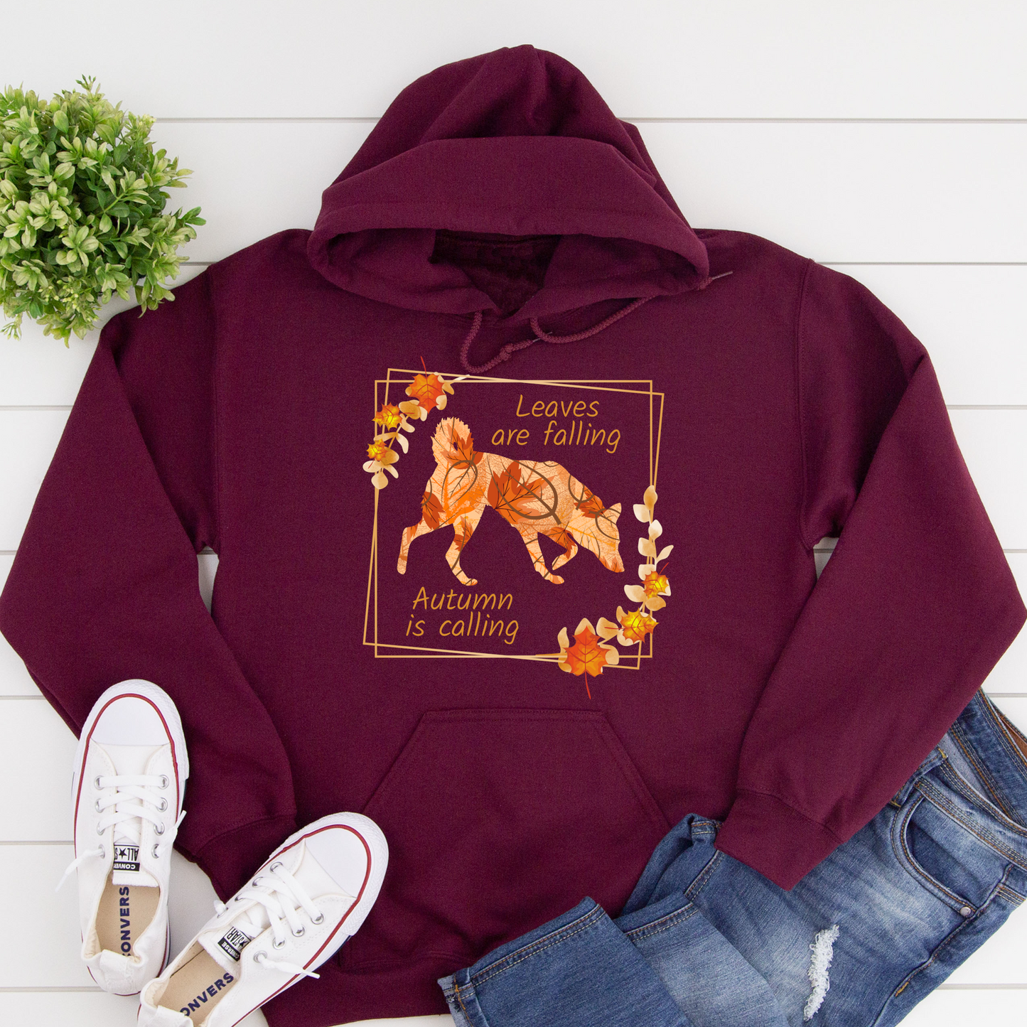 Autumn Leaves Print Dog Lover Hoodie Dog Owner Gift unisex / non binary Hoodie red