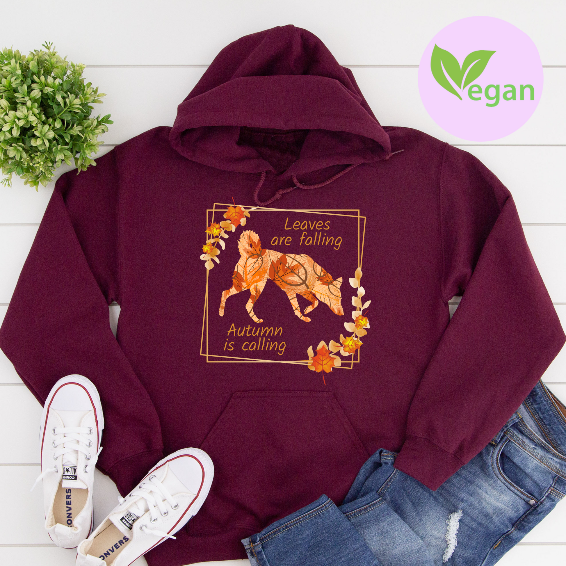 Autumn Leaves Print Dog Lover Hoodie Dog Owner Gift unisex /non binary Hoodie red