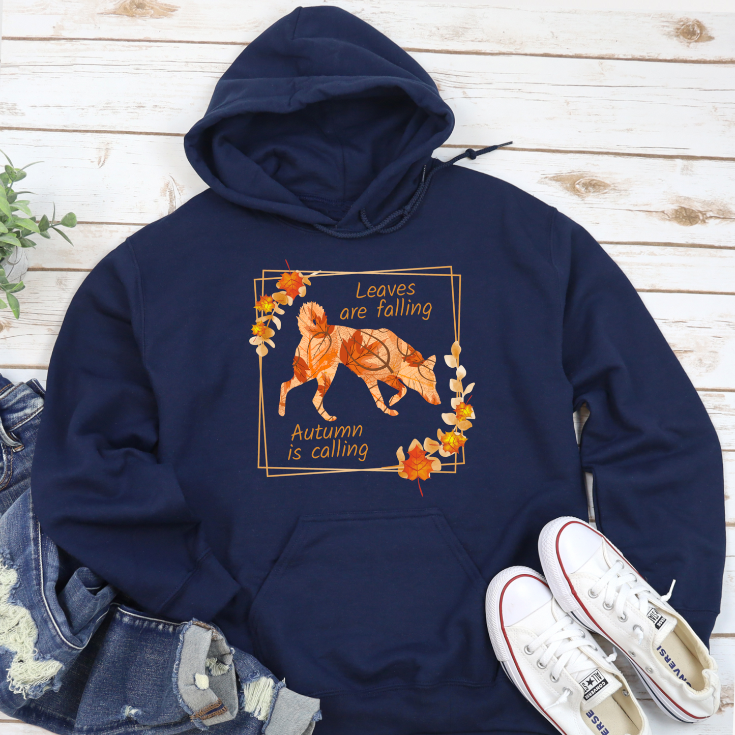 Autumn Leaves Print Dog Lover Hoodie Dog Owner Gift unisex / non binary Hoodie navy