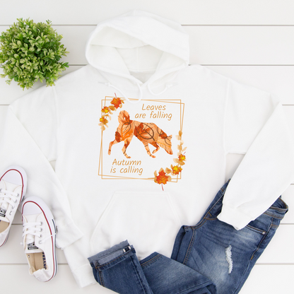 Autumn Leaves Print Dog Lover Hoodie Dog Owner Gift unisex / non binary Hoodie white