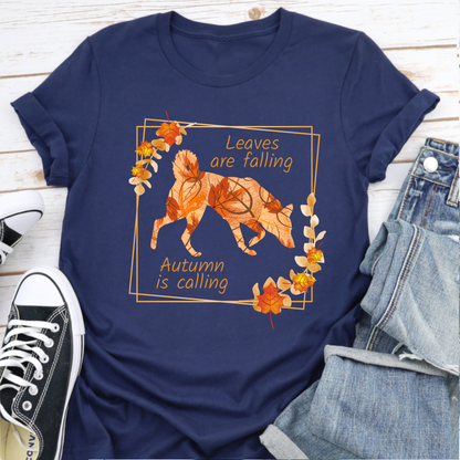 Autumn leaves navy dog lover tshirt