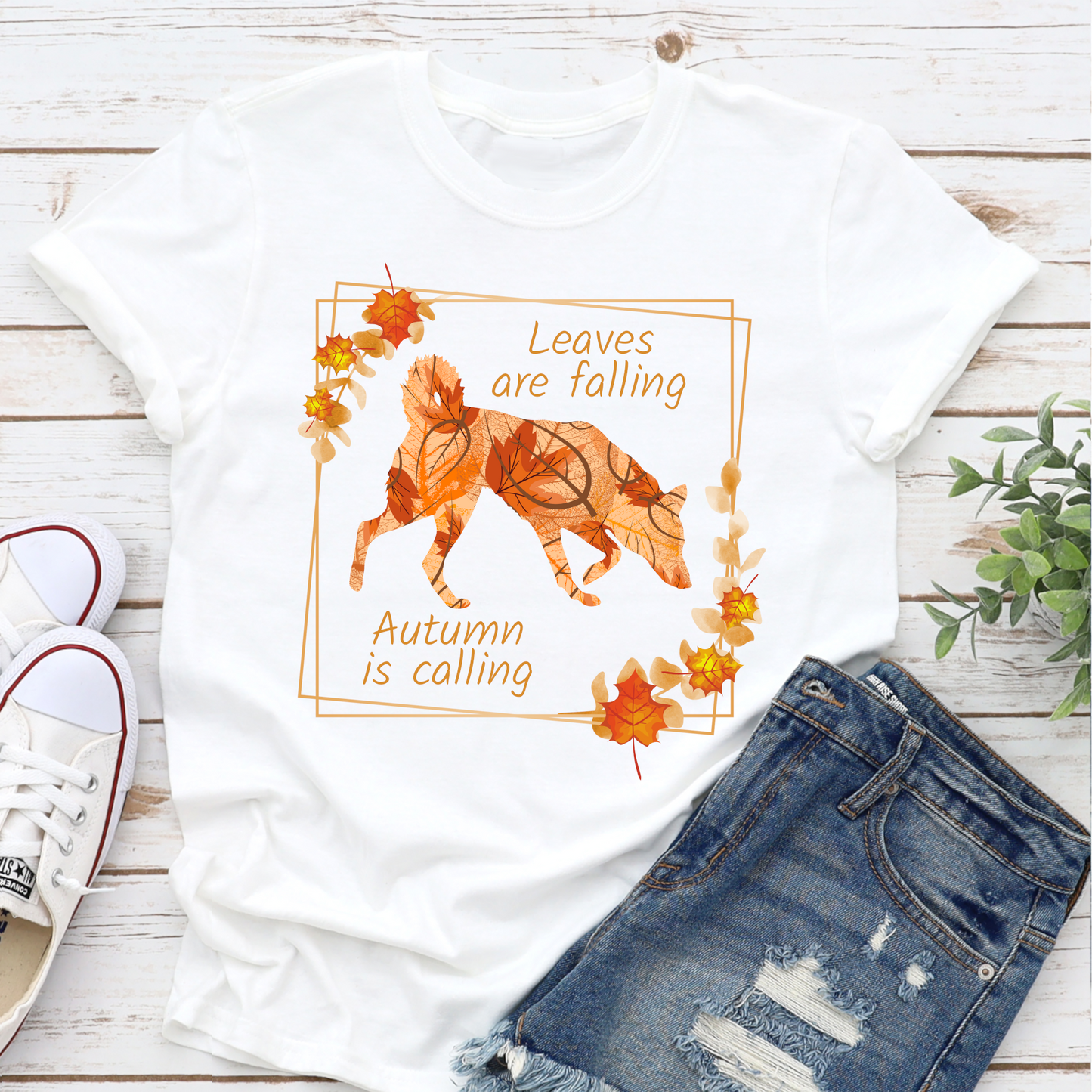 Autumn leaves white dog lover tshirt