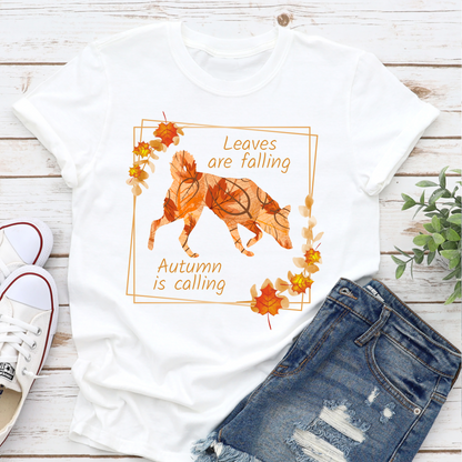 Autumn leaves white dog lover tshirt