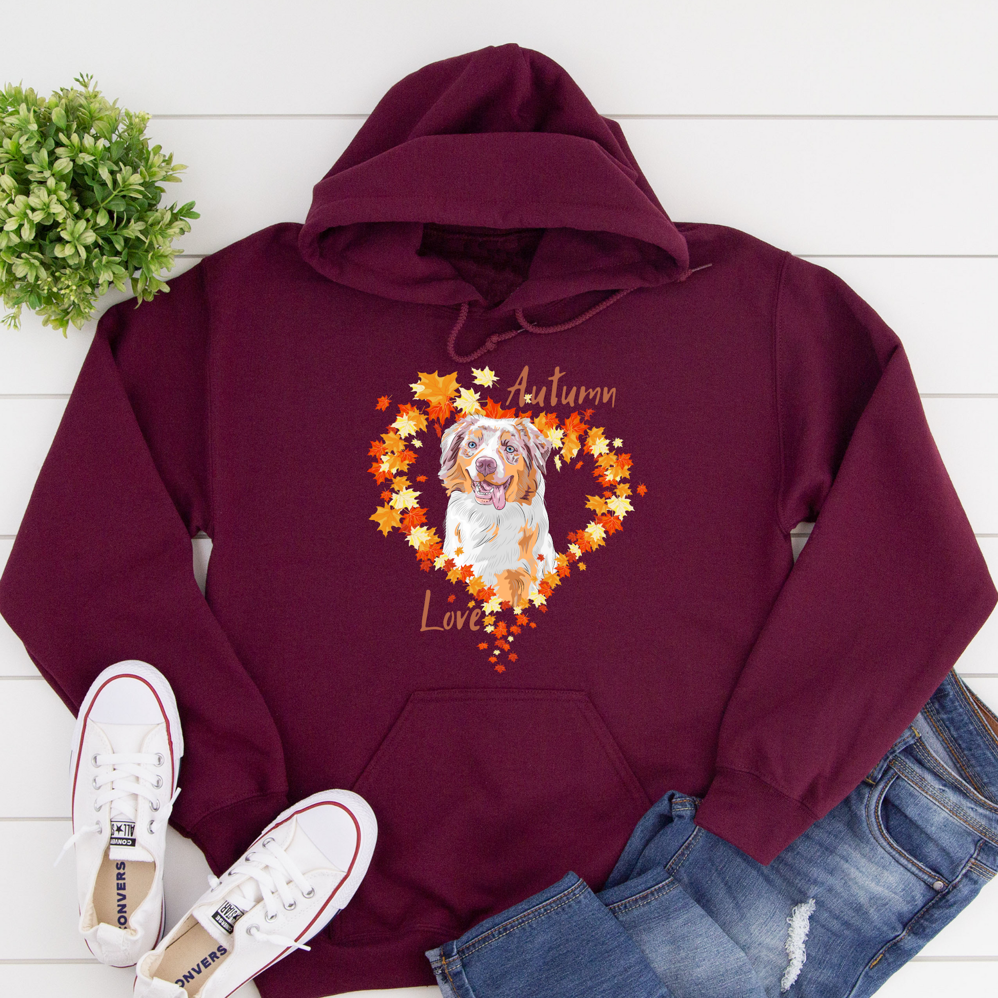 Autumn Leaves Australian Shepherd Dog Lover Hoodie red