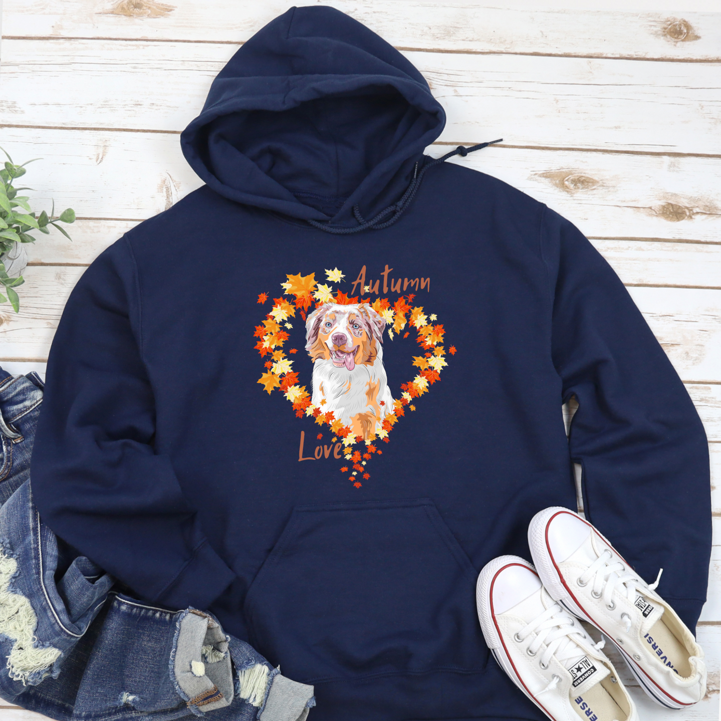 Autumn Leaves Australian Shepherd Dog Lover Hoodie navy