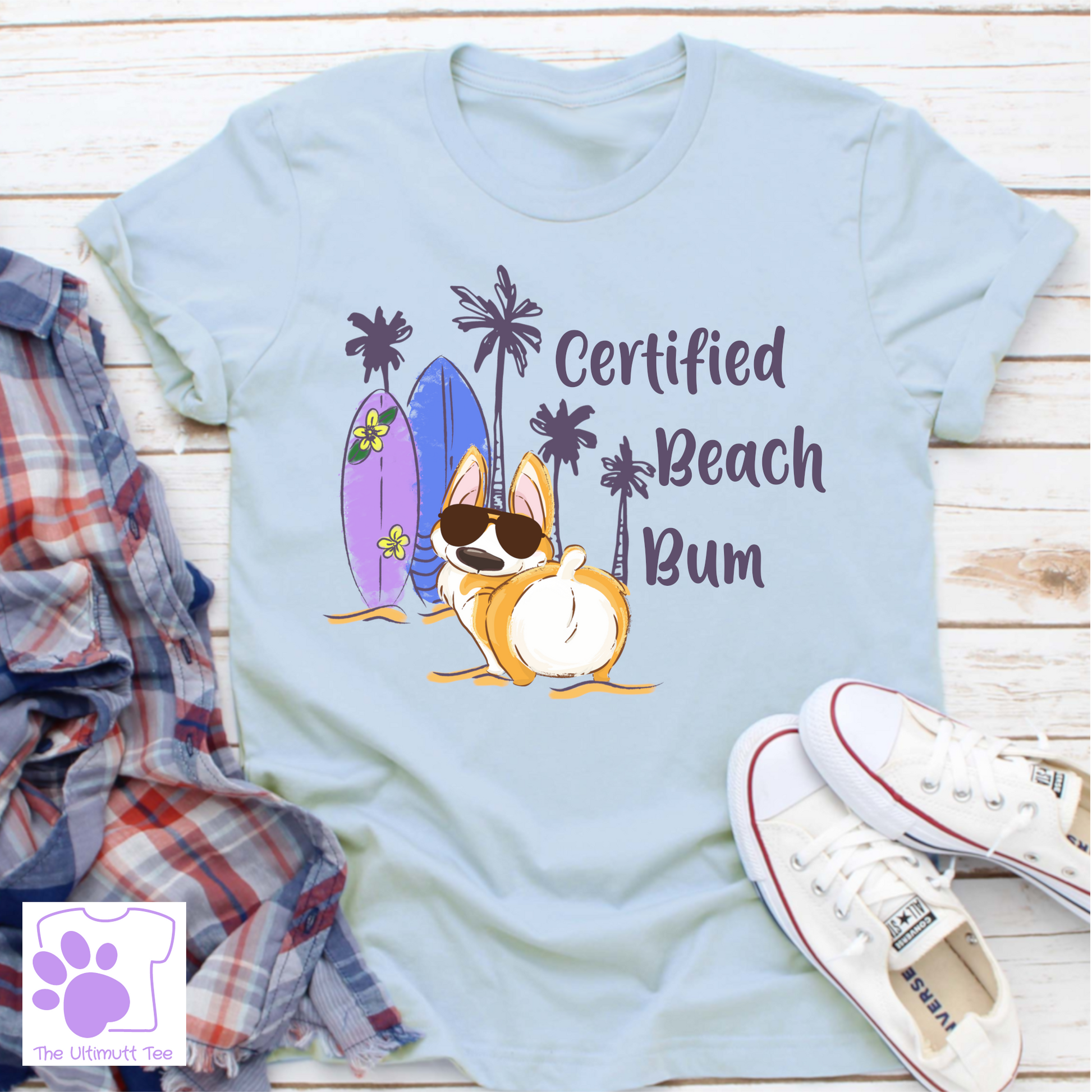 Corgi butt beach bum blue dog lover tshirt