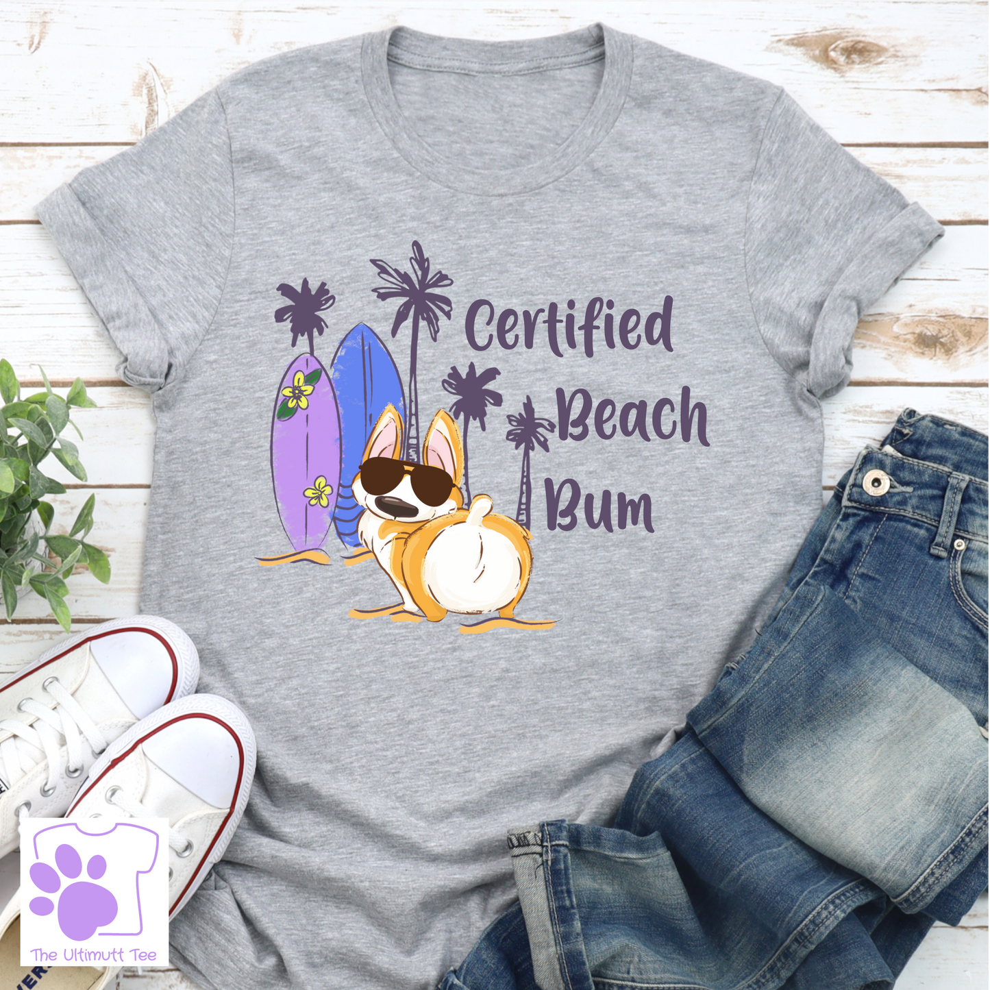 Corgi butt beach bum grey dog lover tshirt