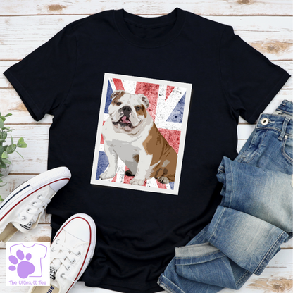 English bulldog union jack black dog lover tshirt