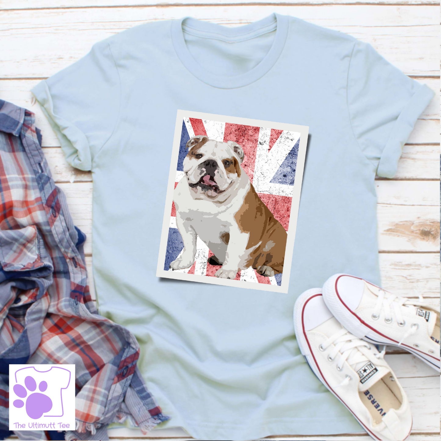 English bulldog union jack blue dog lover tshirt