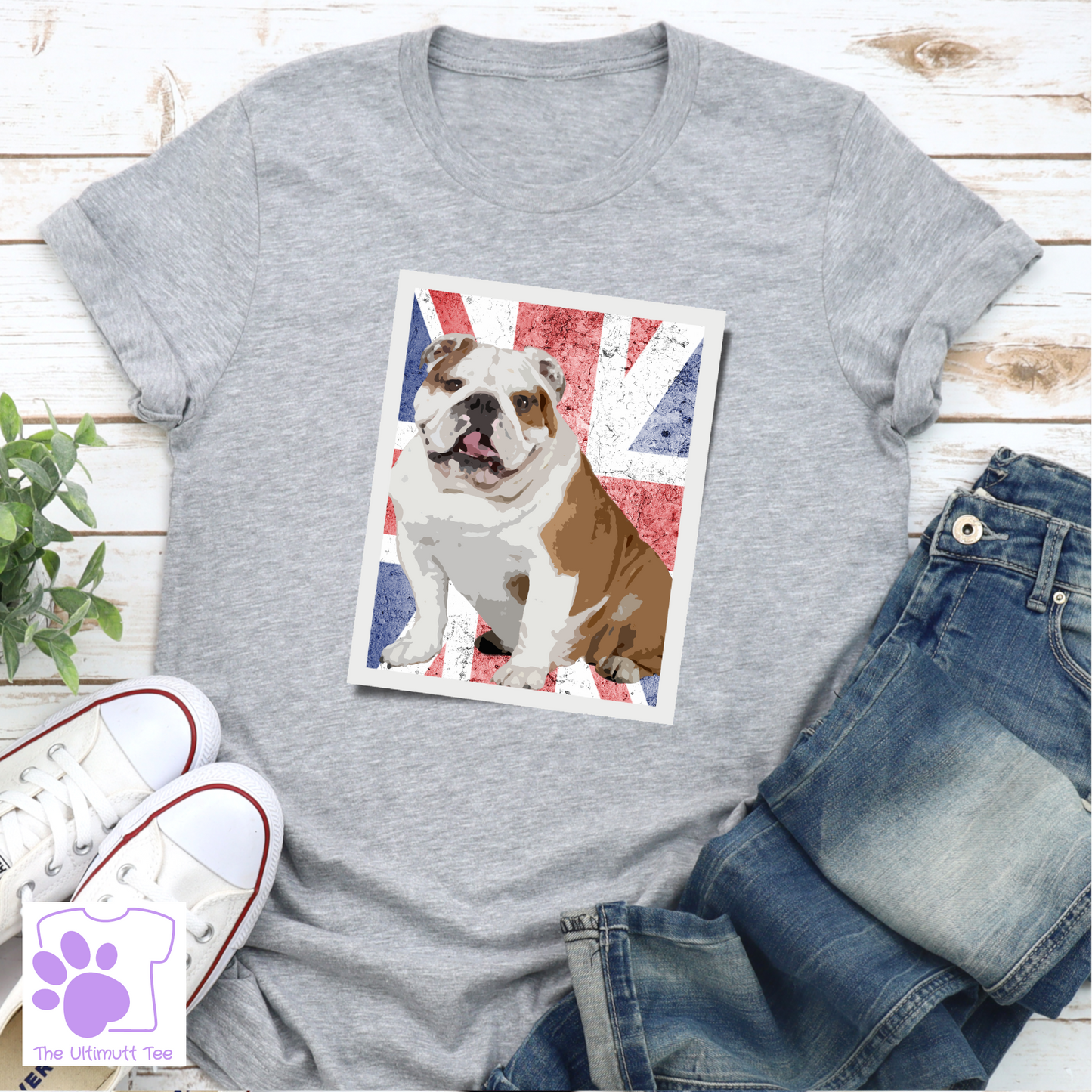 English bulldog union jack grey dog lover tshirt